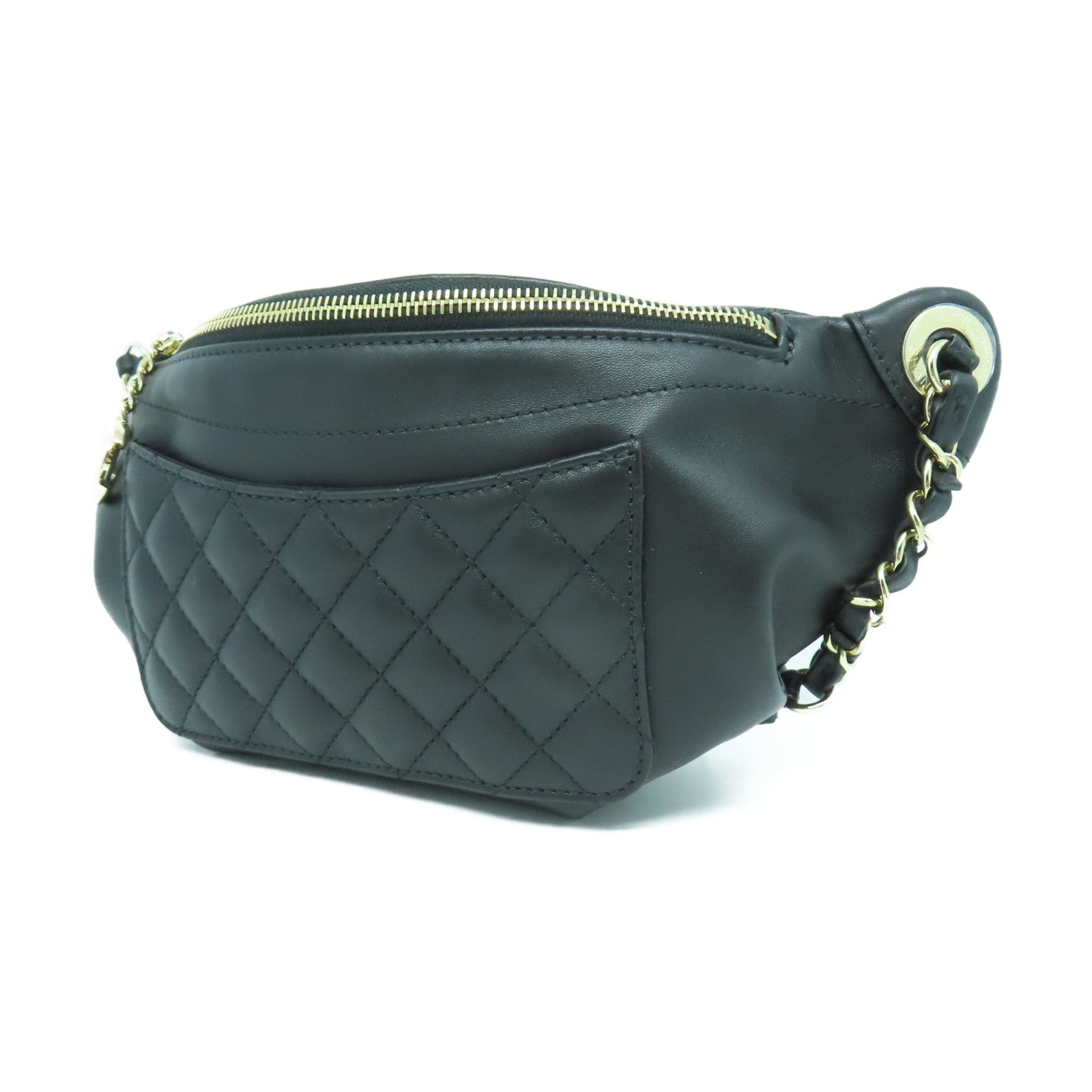 CHANEL 菱格羊皮皮革Waist Bag金扣腰包黑色