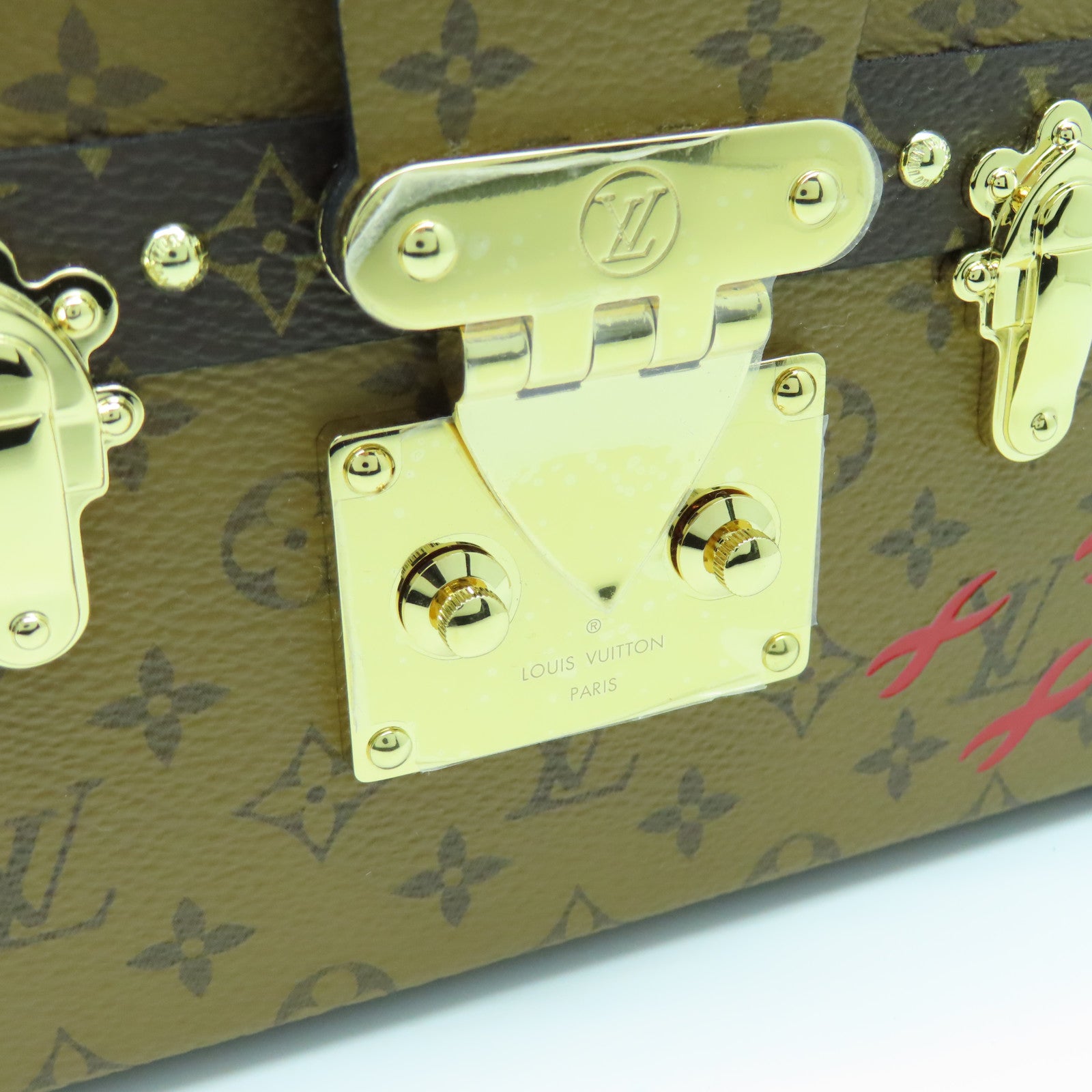 LOUIS VUITTON Monogram Reverse Petite Malle Gold Buckle Shoulder Bag Brown