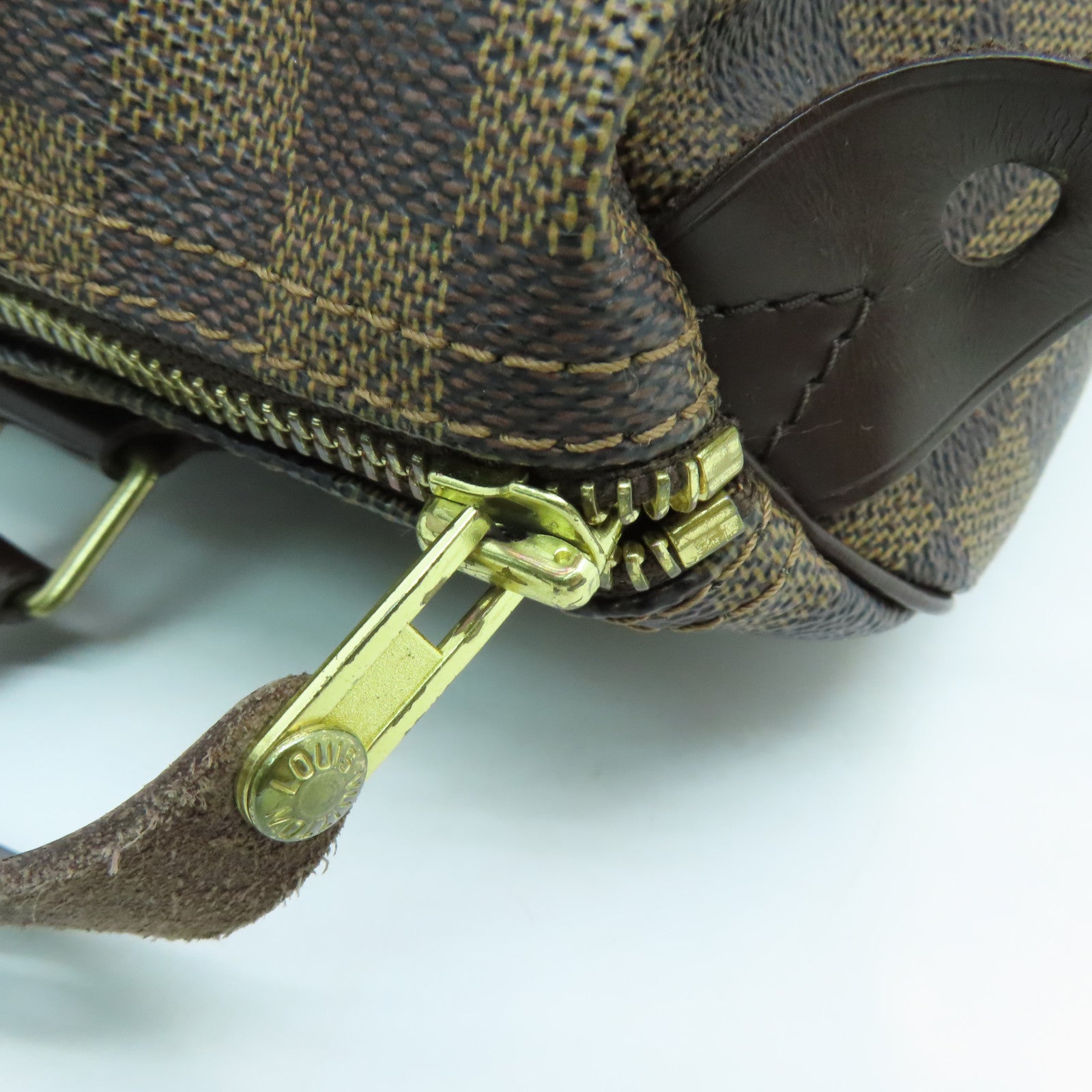 LOUIS VUITTON Damier Speedy 30 Gold Buckle Bag Brown