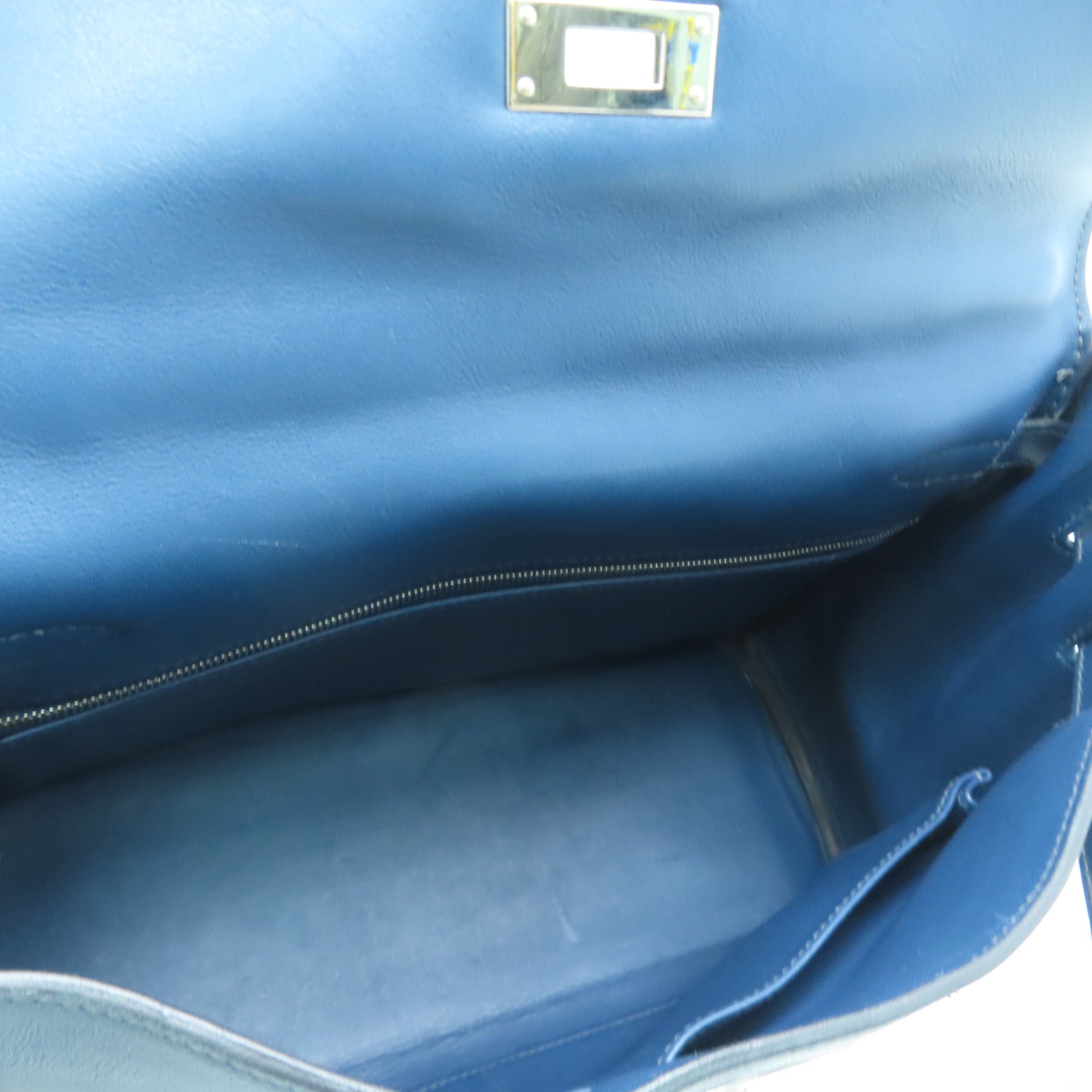 HERMES Swift leather Kelly 32 silver buckle handle shoulder bag dark blue