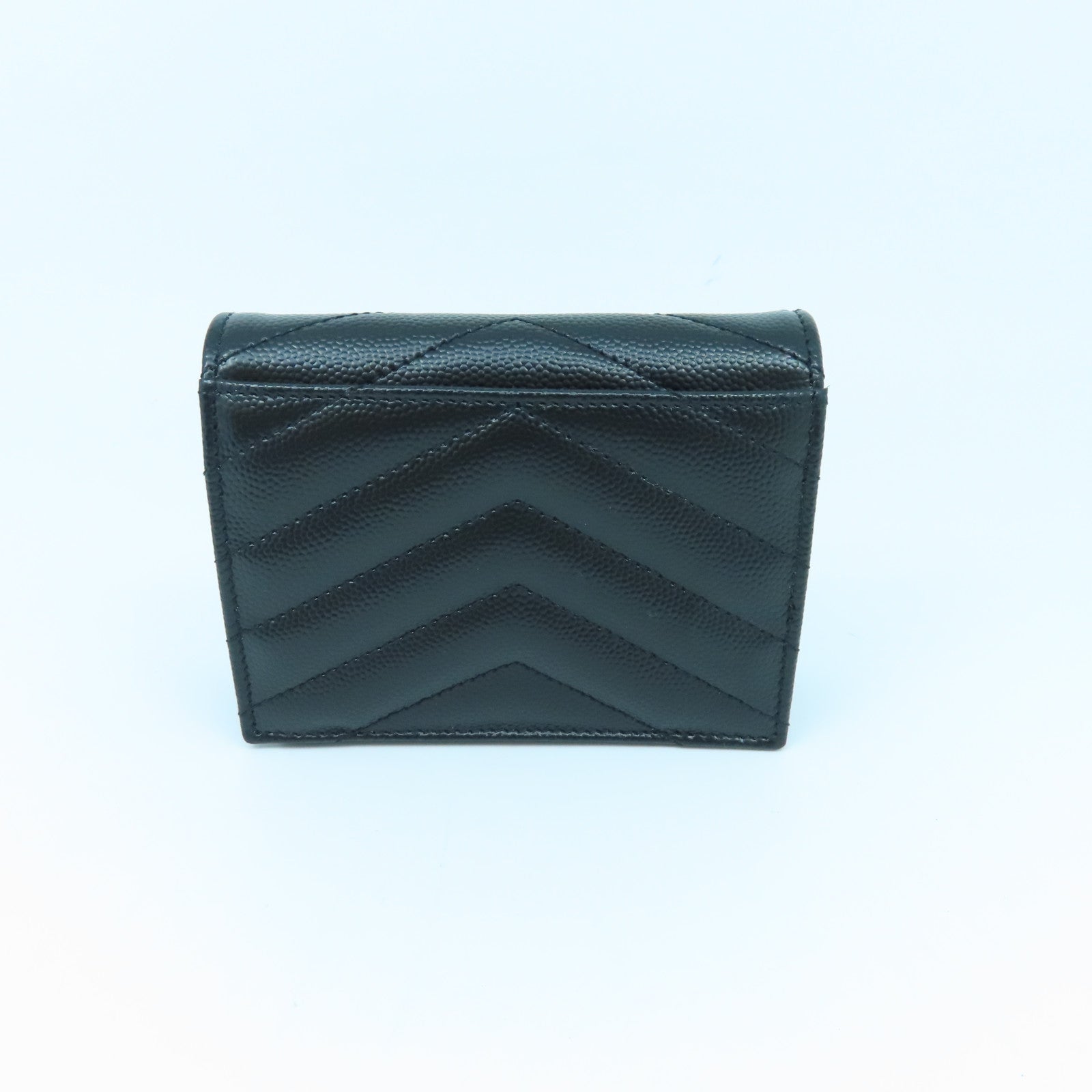 SAINT LAURENT Calfskin Leather Wallet Gold Buckle Wallet Black