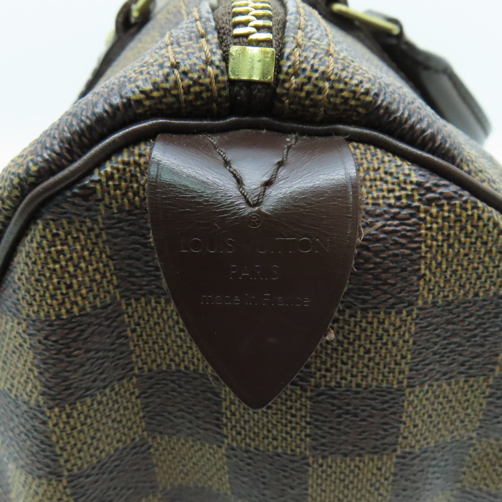 LOUIS VUITTON Damier Speedy 30 Gold Buckle Bag Brown