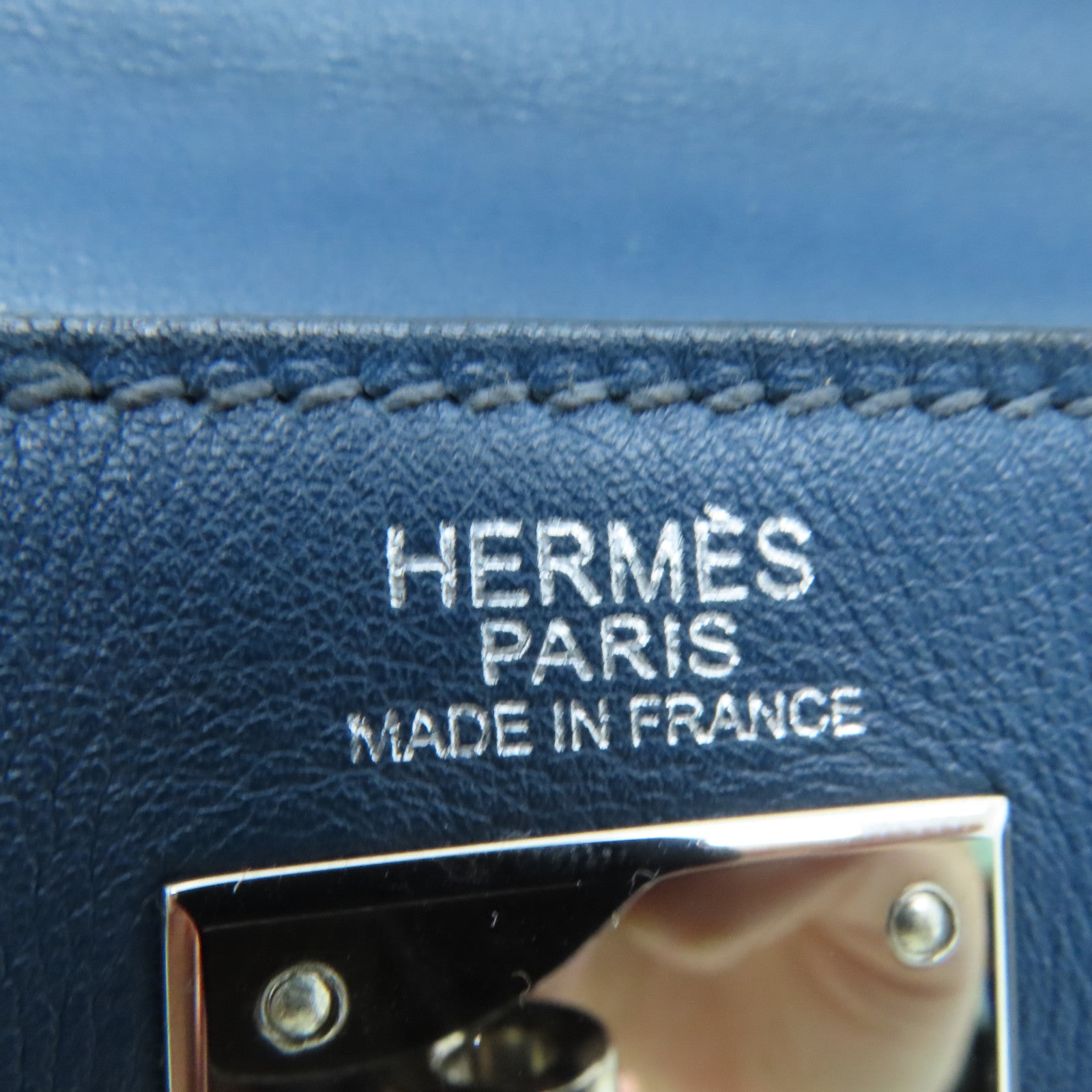 HERMES Swift leather Kelly 32 silver buckle handle shoulder bag dark blue