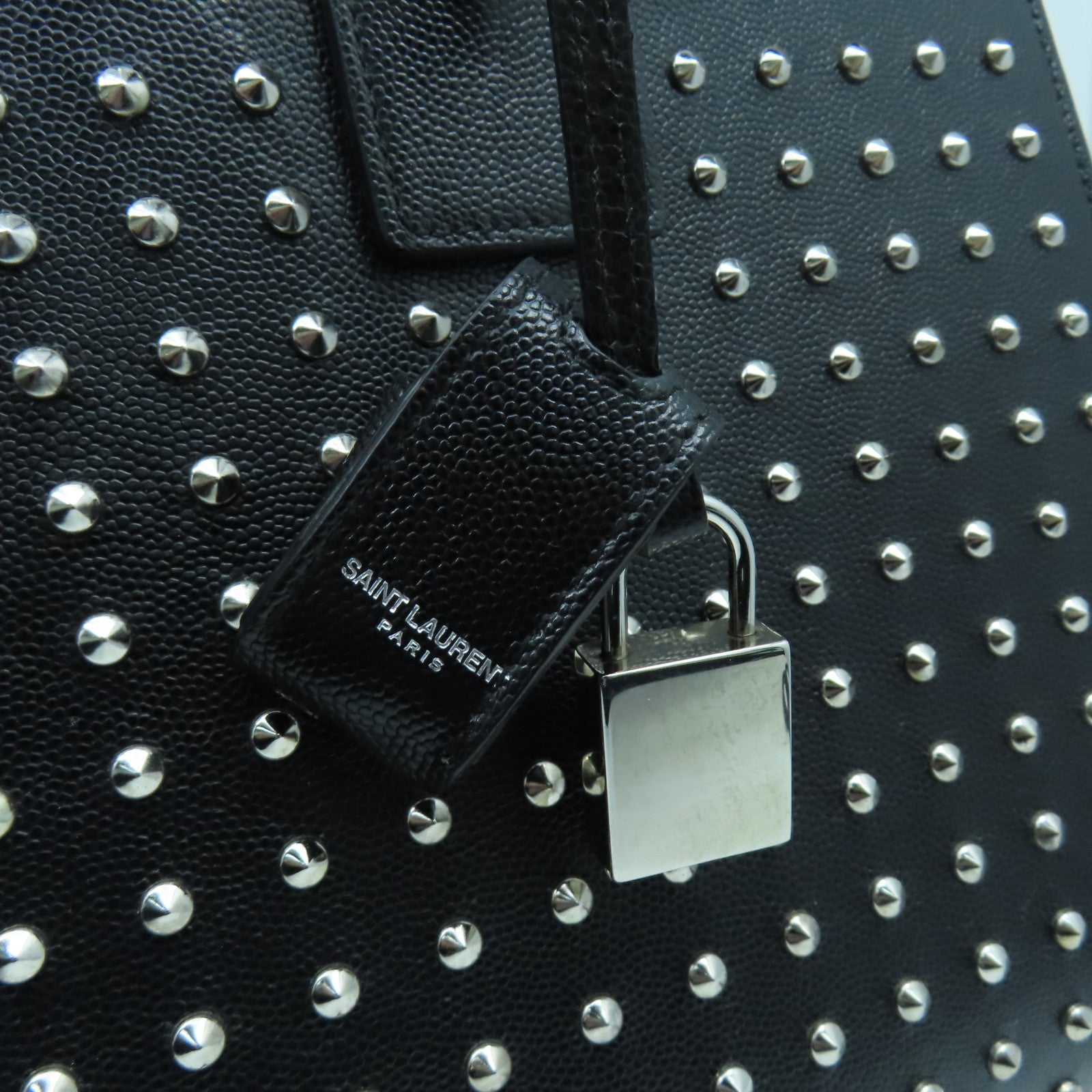SAINT LAURENT 牛皮皮革Studs Sac de Jour Bag銀扣手挽肩背兩用袋黑色