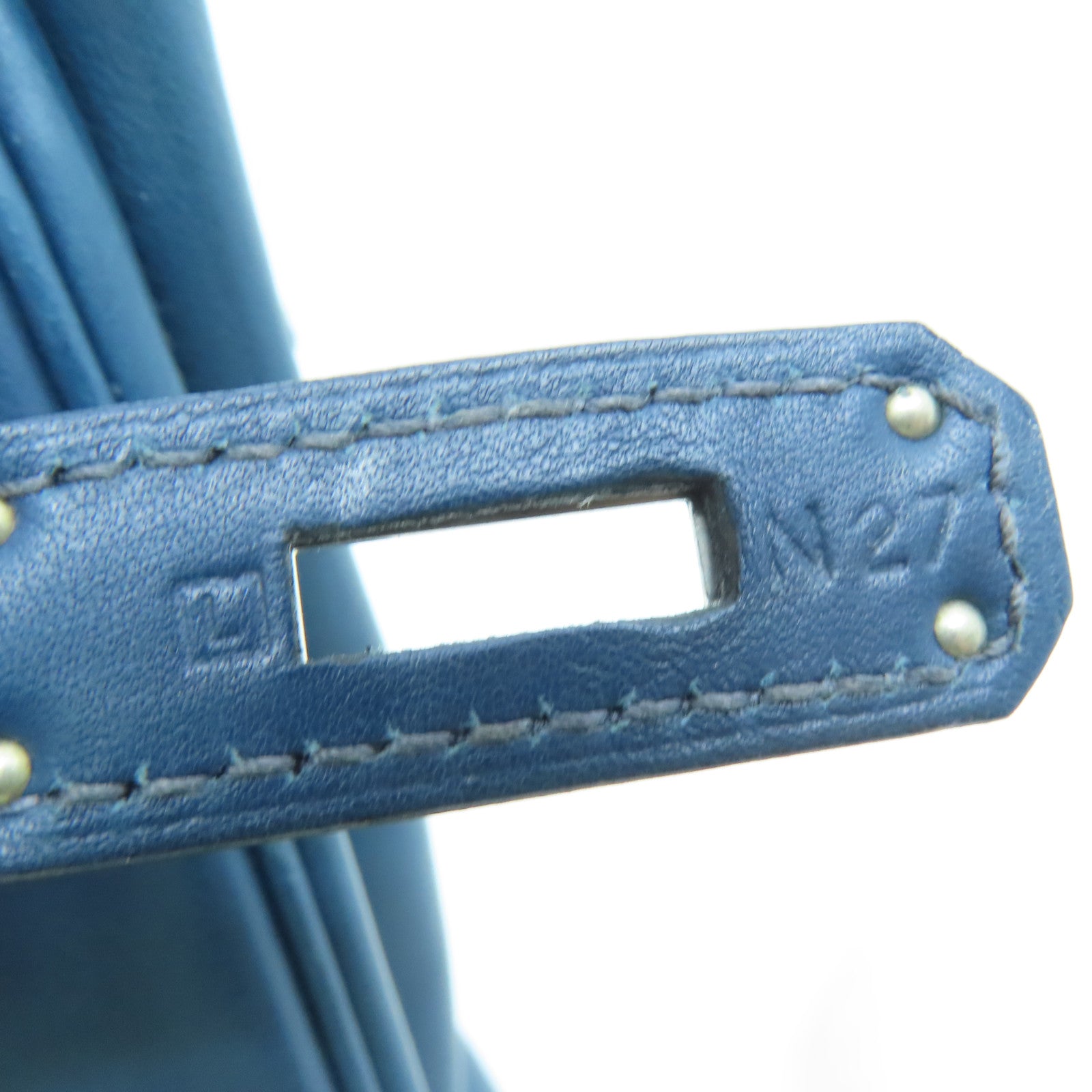 HERMES Swift leather Kelly 32 silver buckle handle shoulder bag dark blue
