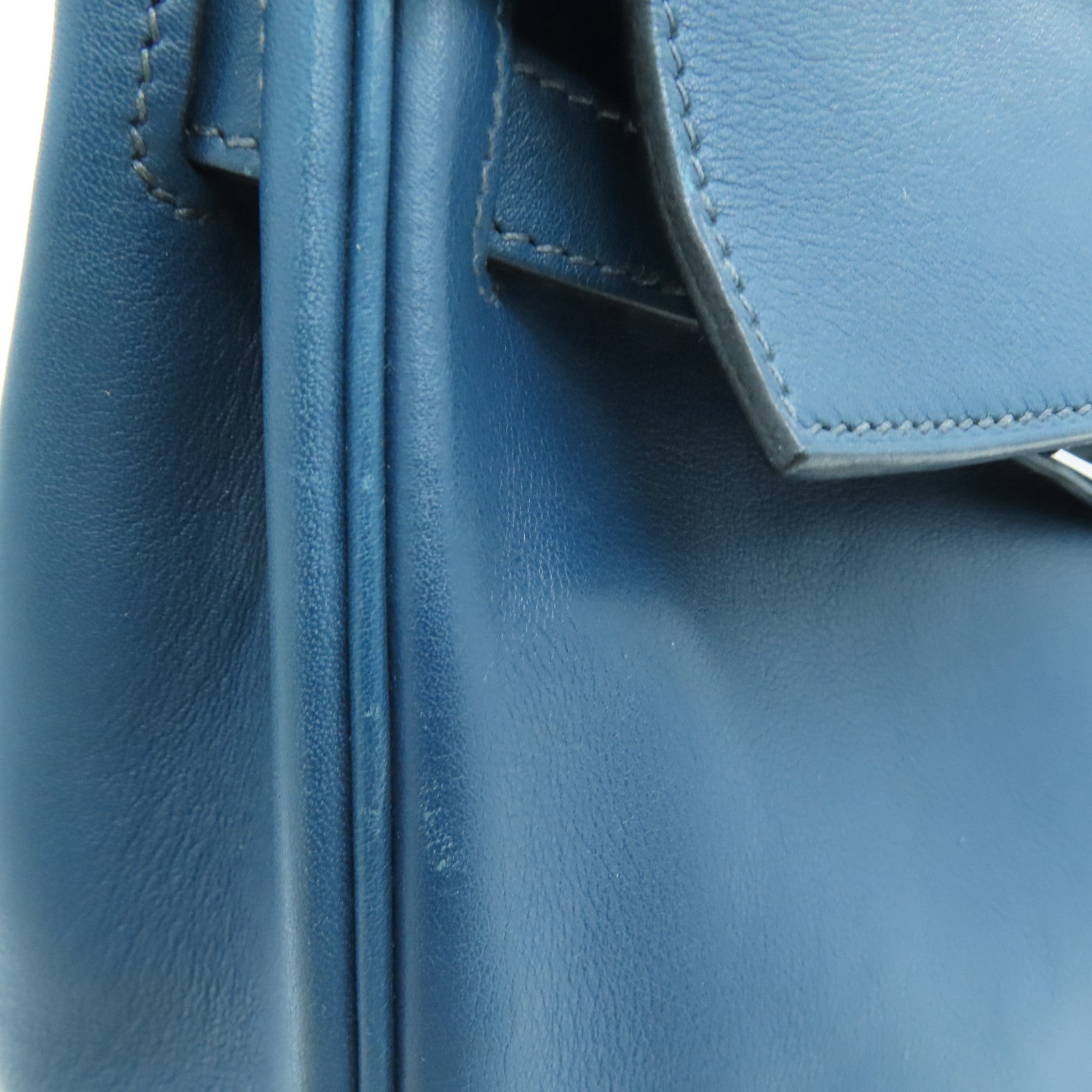 HERMES Swift leather Kelly 32 silver buckle handle shoulder bag dark blue