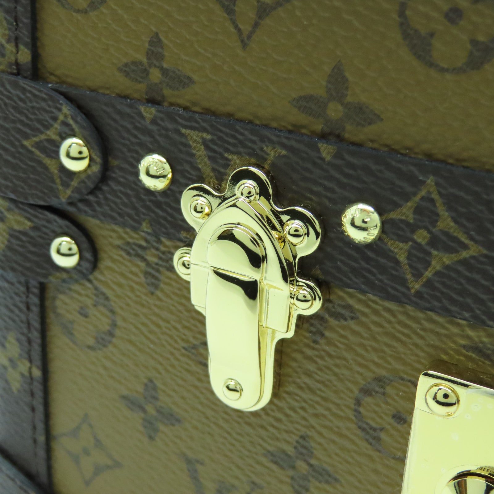 LOUIS VUITTON Monogram Reverse Petite Malle Gold Buckle Shoulder Bag Brown