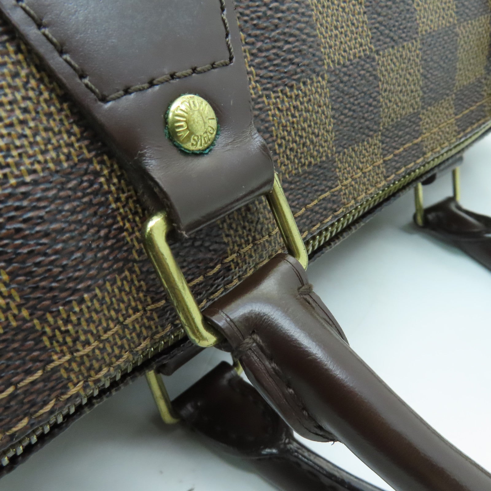 LOUIS VUITTON Damier Speedy 30 Gold Buckle Bag Brown