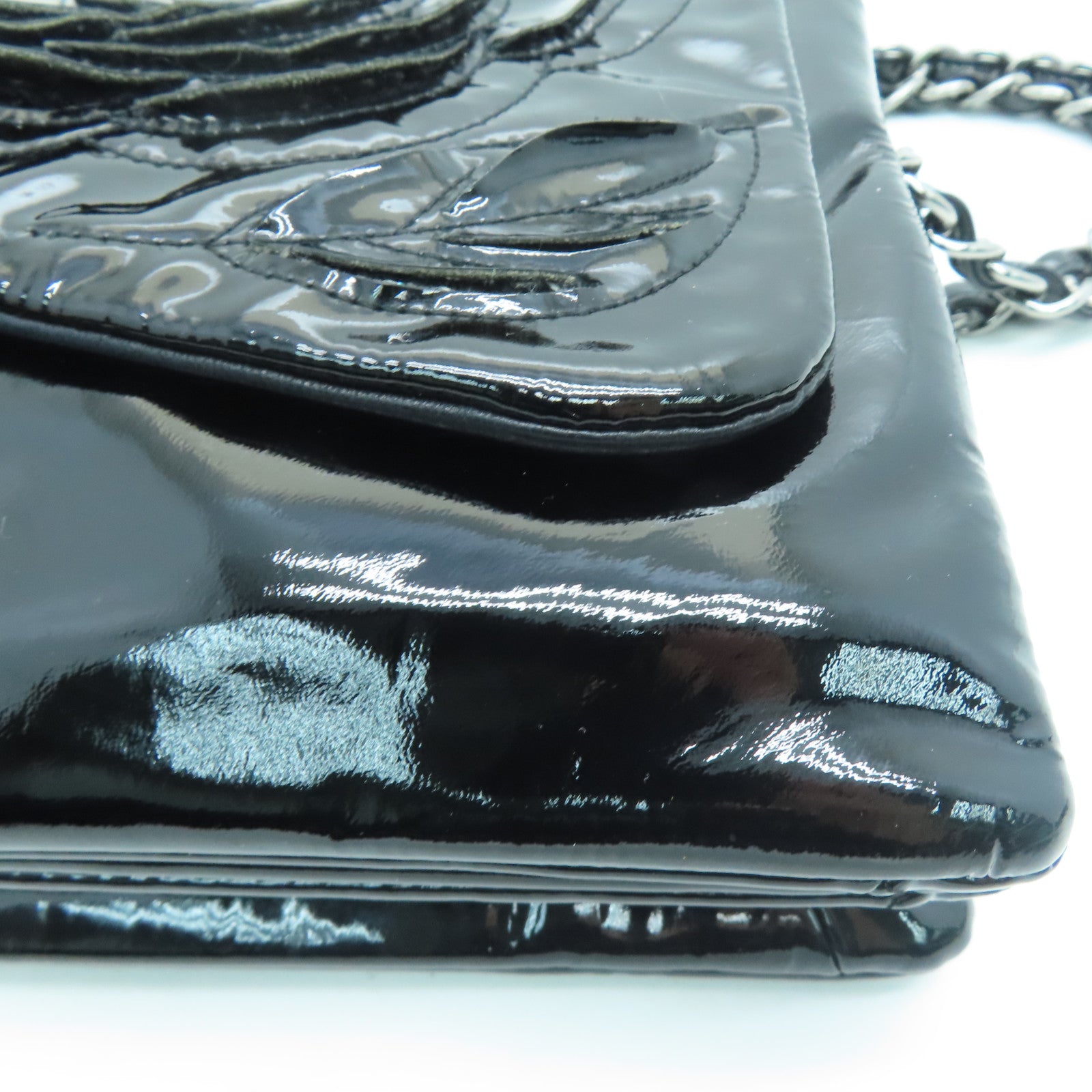 CHANEL 漆皮皮革Chain Shoulder Bag銀扣鏈帶肩背袋黑色