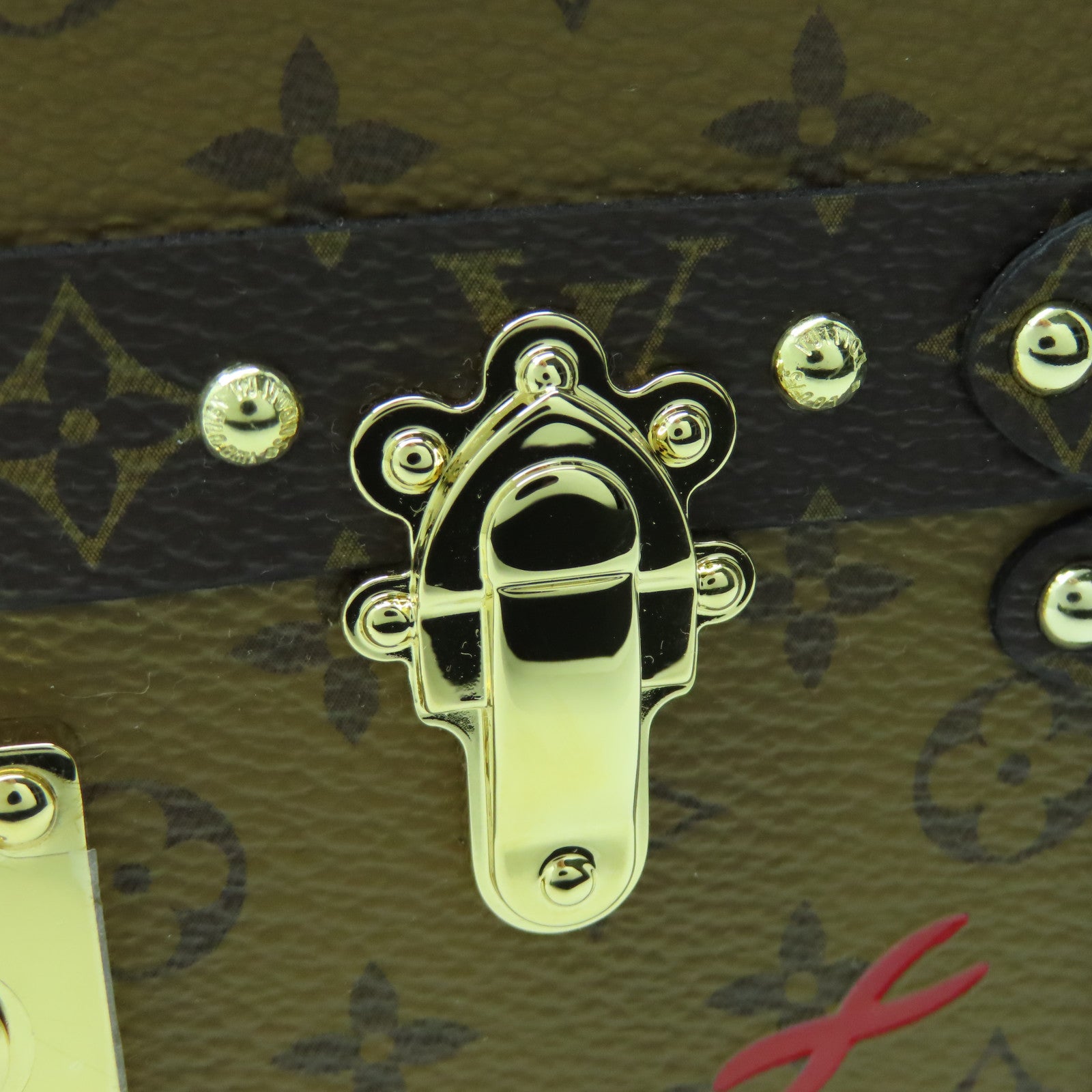 LOUIS VUITTON Monogram Reverse Petite Malle Gold Buckle Shoulder Bag Brown