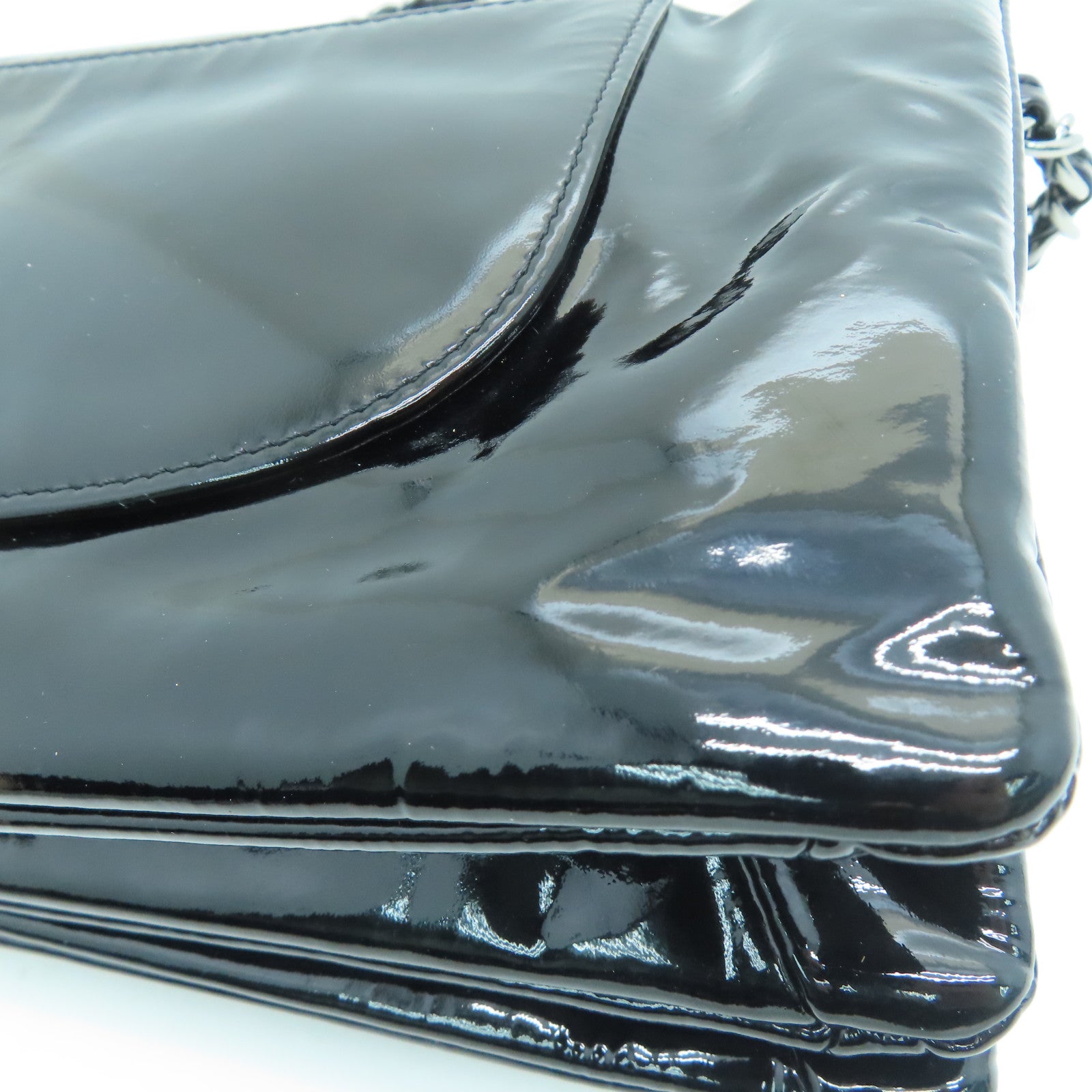 CHANEL 漆皮皮革Chain Shoulder Bag銀扣鏈帶肩背袋黑色