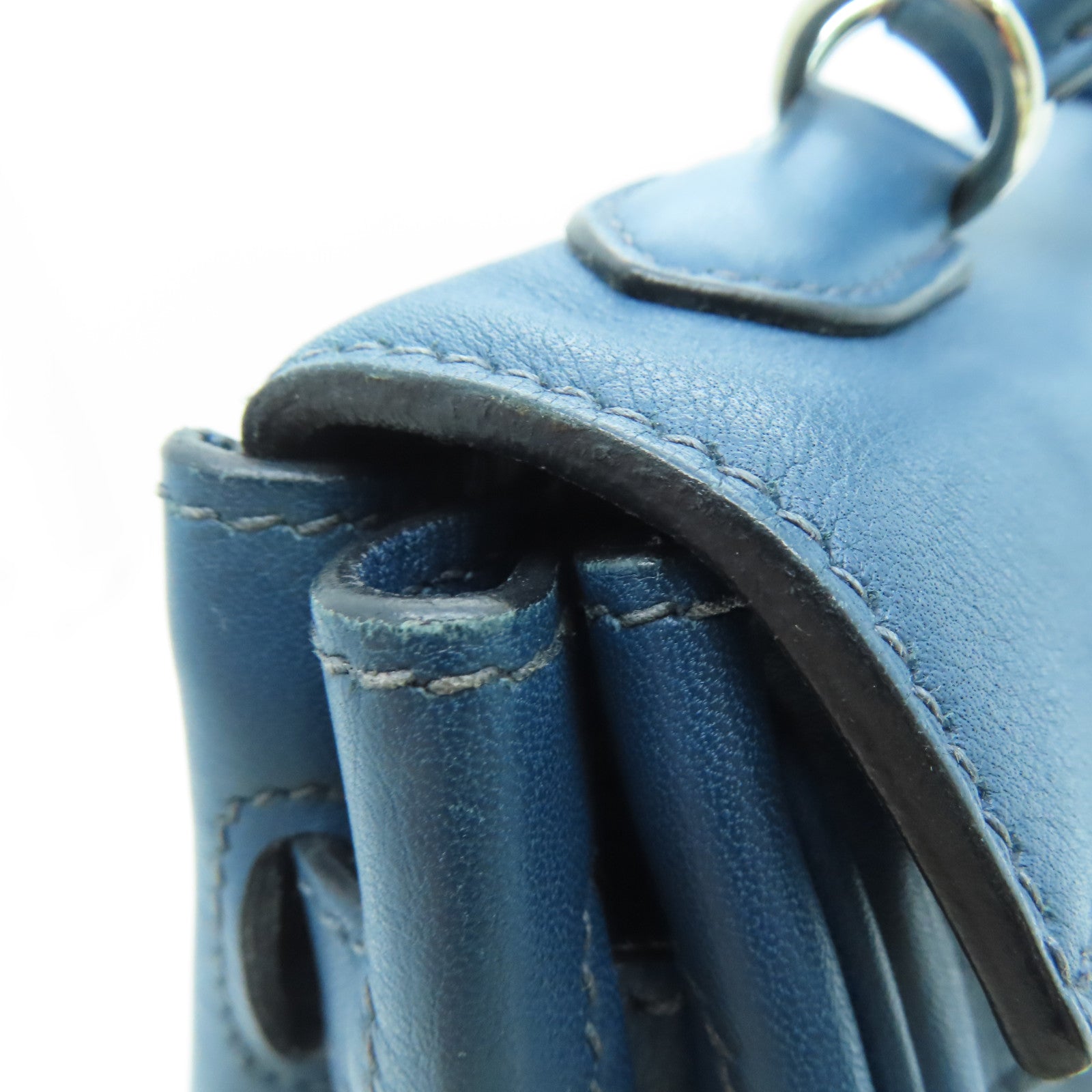 HERMES Swift leather Kelly 32 silver buckle handle shoulder bag dark blue