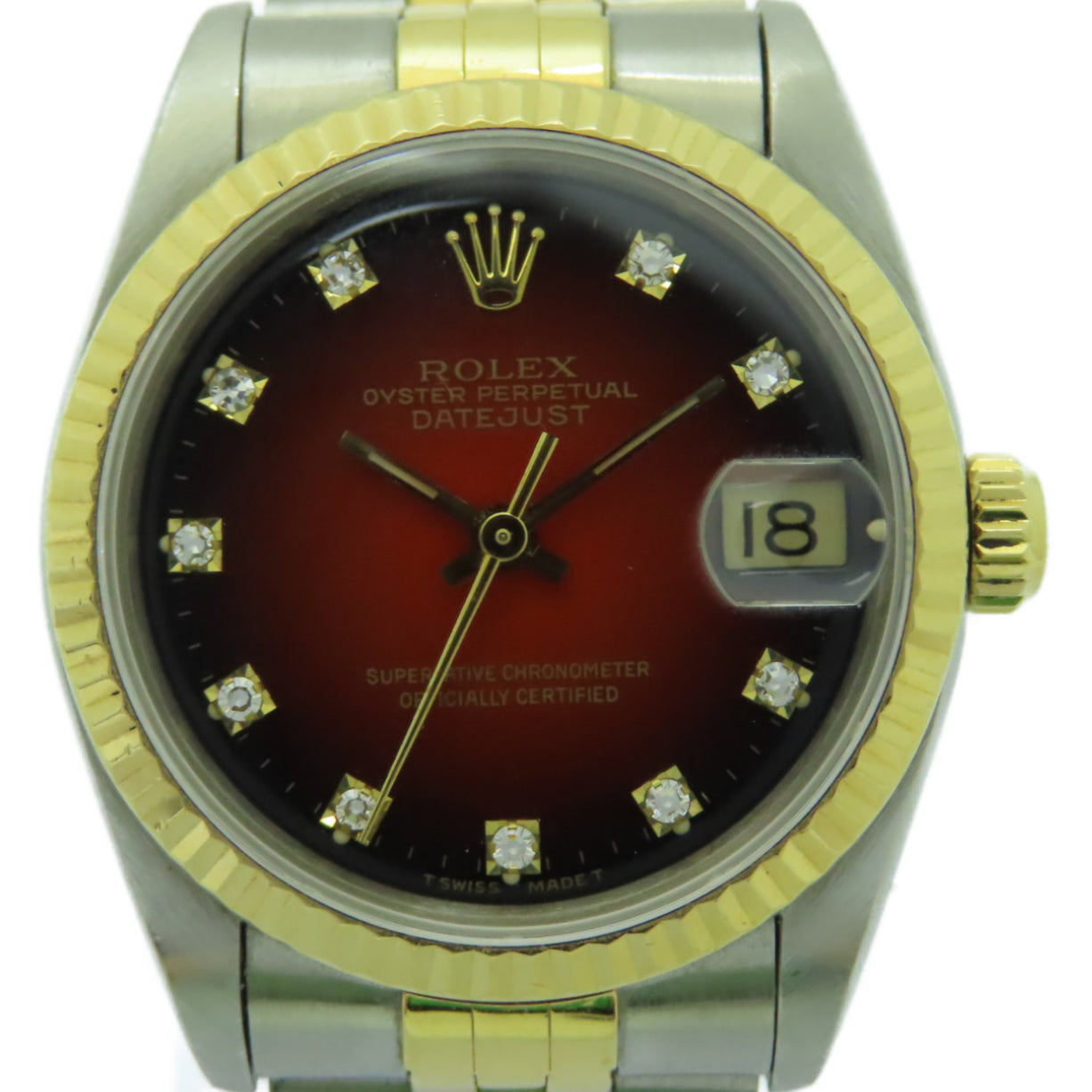 ROLEX Datejust 18K黄金/不鏽鋼手錶自動機芯酒紅色