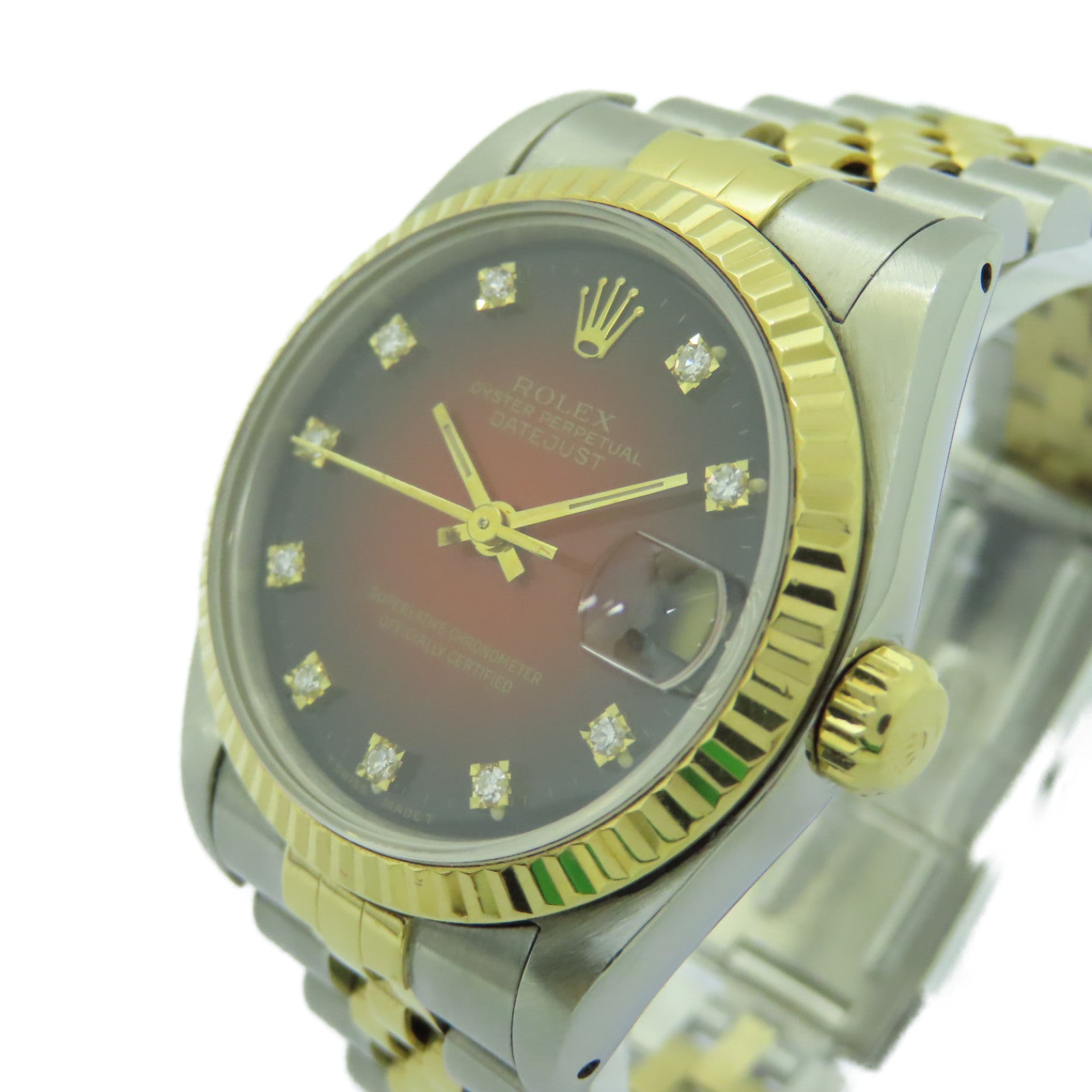 ROLEX Datejust 18K黄金/不鏽鋼手錶自動機芯酒紅色