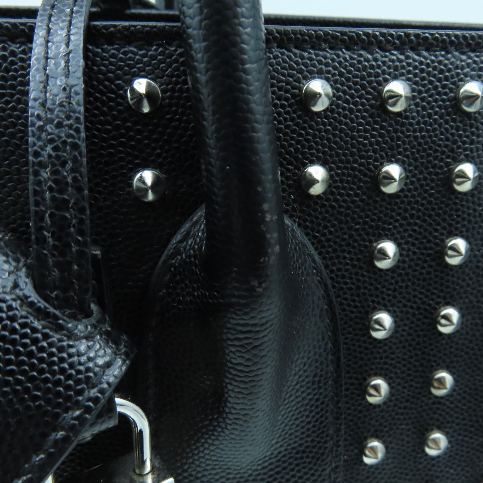 SAINT LAURENT 牛皮皮革Studs Sac de Jour Bag銀扣手挽肩背兩用袋黑色