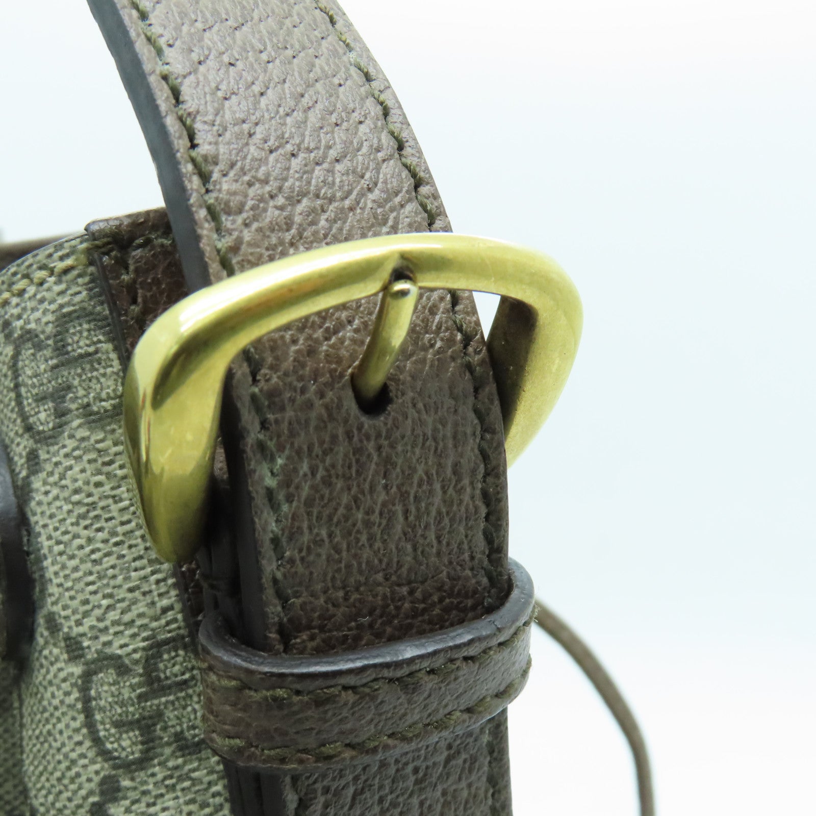 GUCCI Coated Canvas Backpack Gold Buckle Backpack Brown