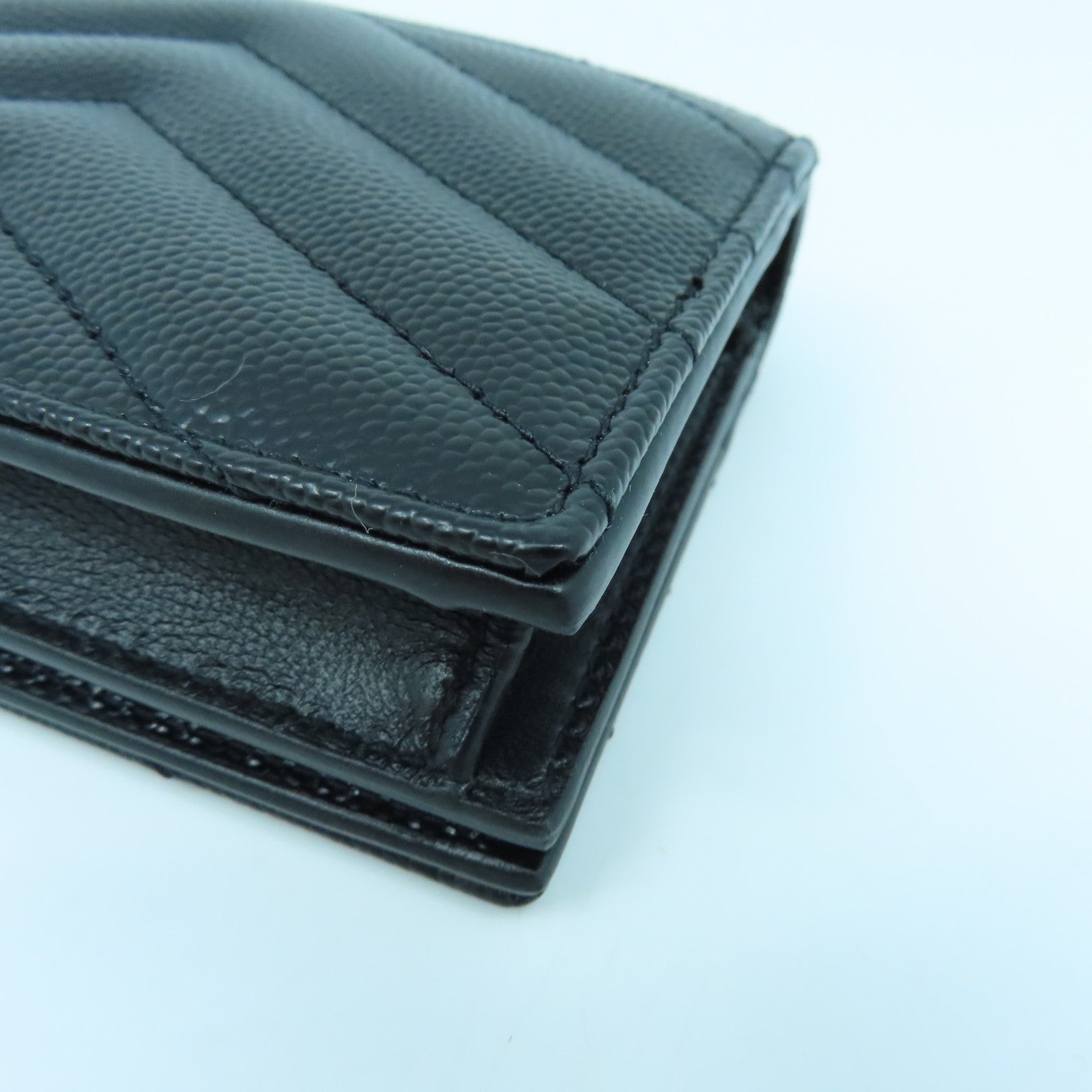 SAINT LAURENT Calfskin Leather Wallet Gold Buckle Wallet Black