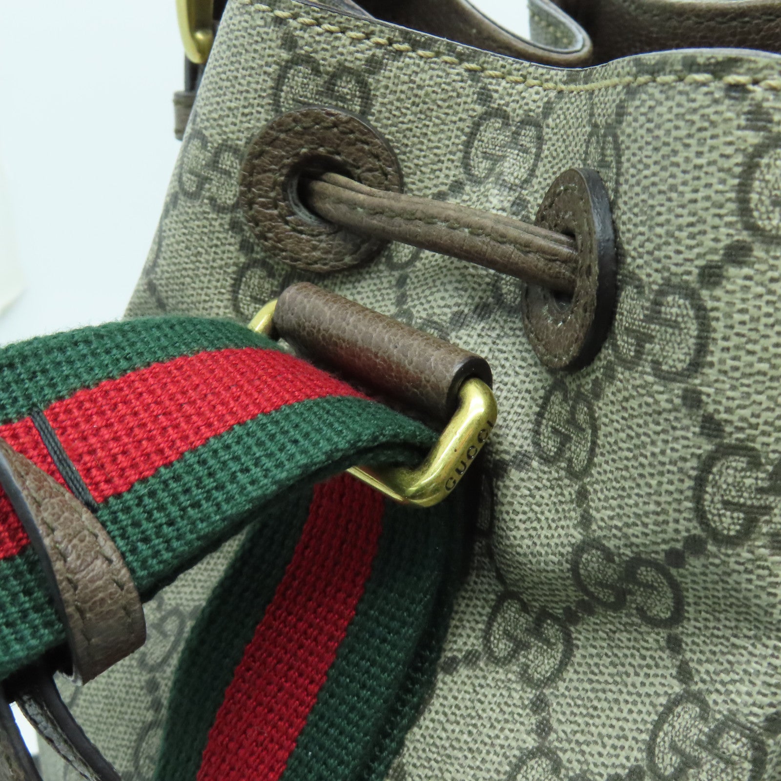 GUCCI Coated Canvas Backpack Gold Buckle Backpack Brown