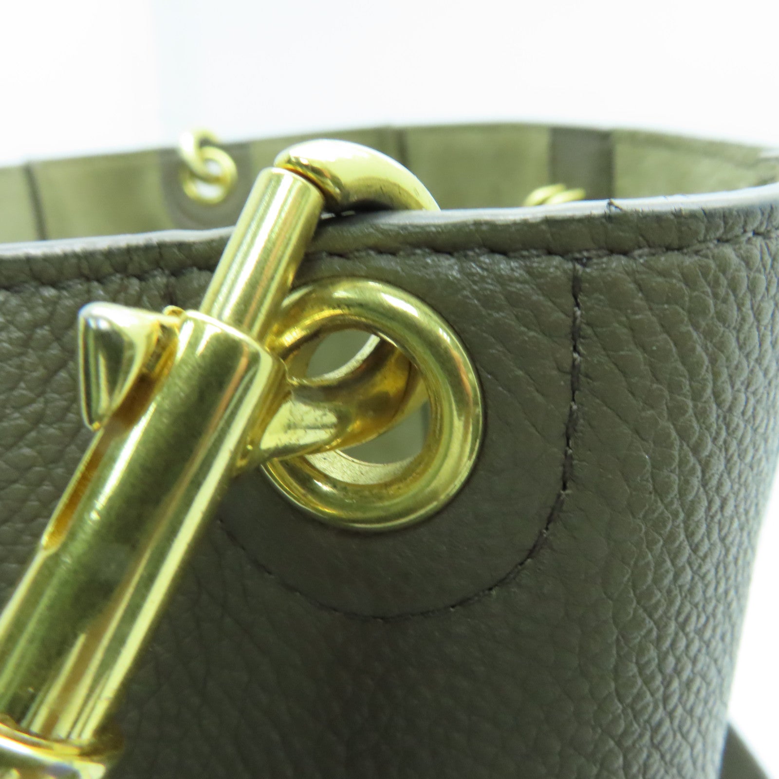 CELINE Cowhide Leather Small Sangle Bucket Gold Buckle Shoulder Bag Beige