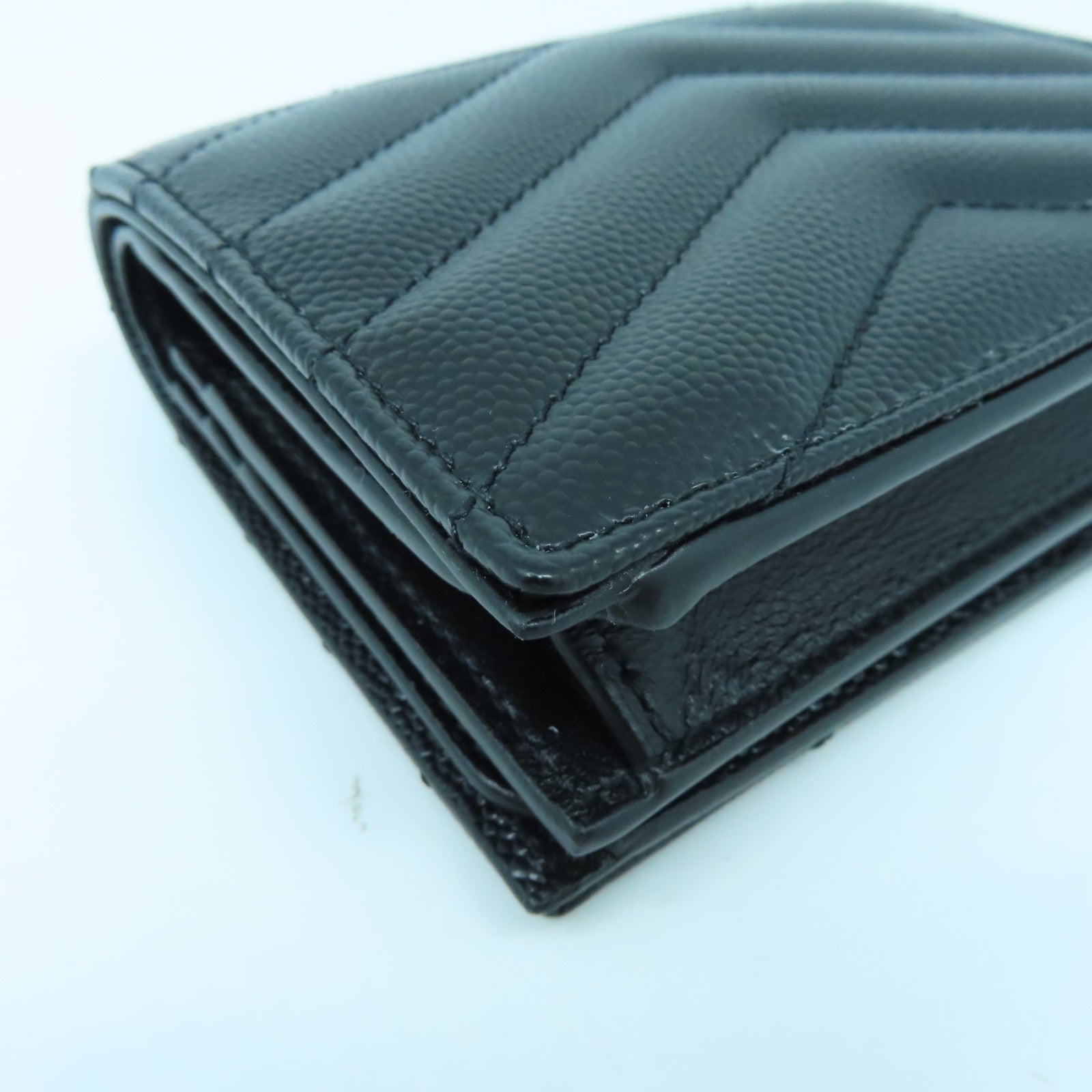 SAINT LAURENT Calfskin Leather Wallet Gold Buckle Wallet Black