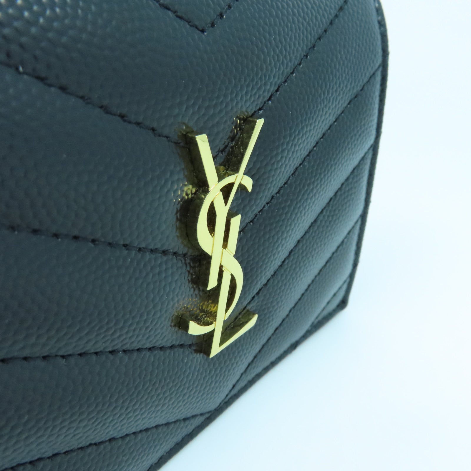 SAINT LAURENT Calfskin Leather Wallet Gold Buckle Wallet Black