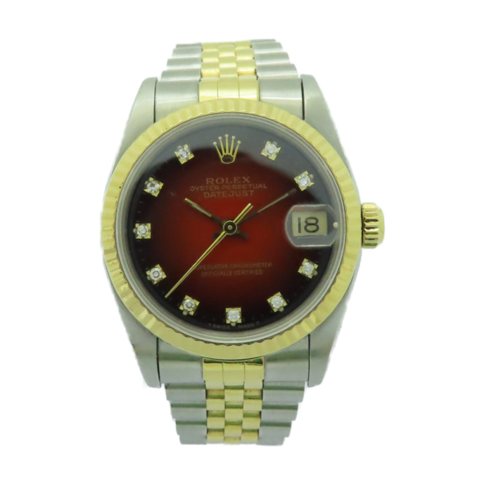 ROLEX Datejust 18K黄金/不鏽鋼手錶自動機芯酒紅色