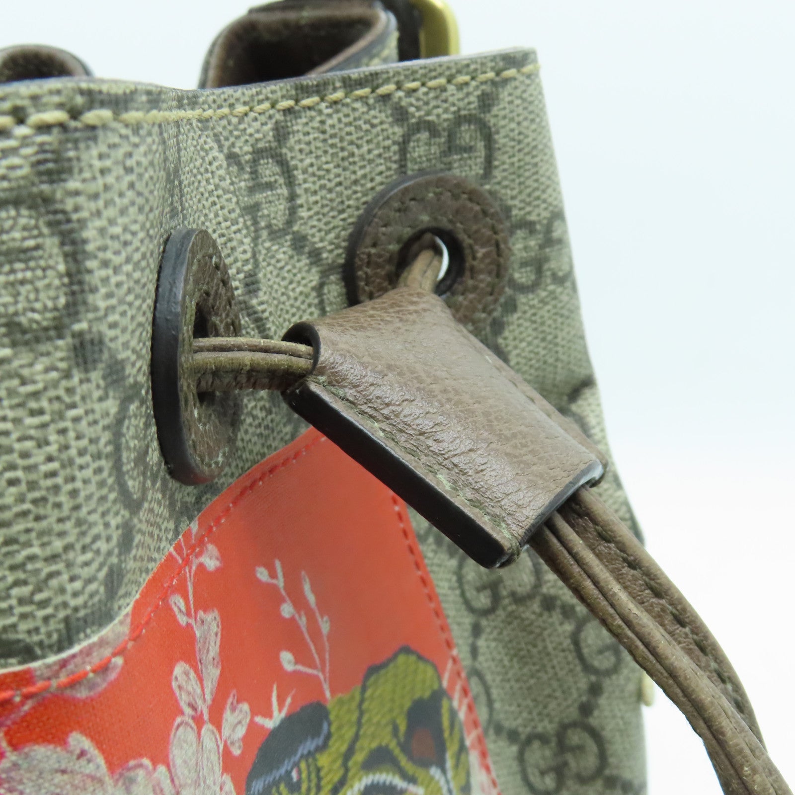 GUCCI Coated Canvas Backpack Gold Buckle Backpack Brown