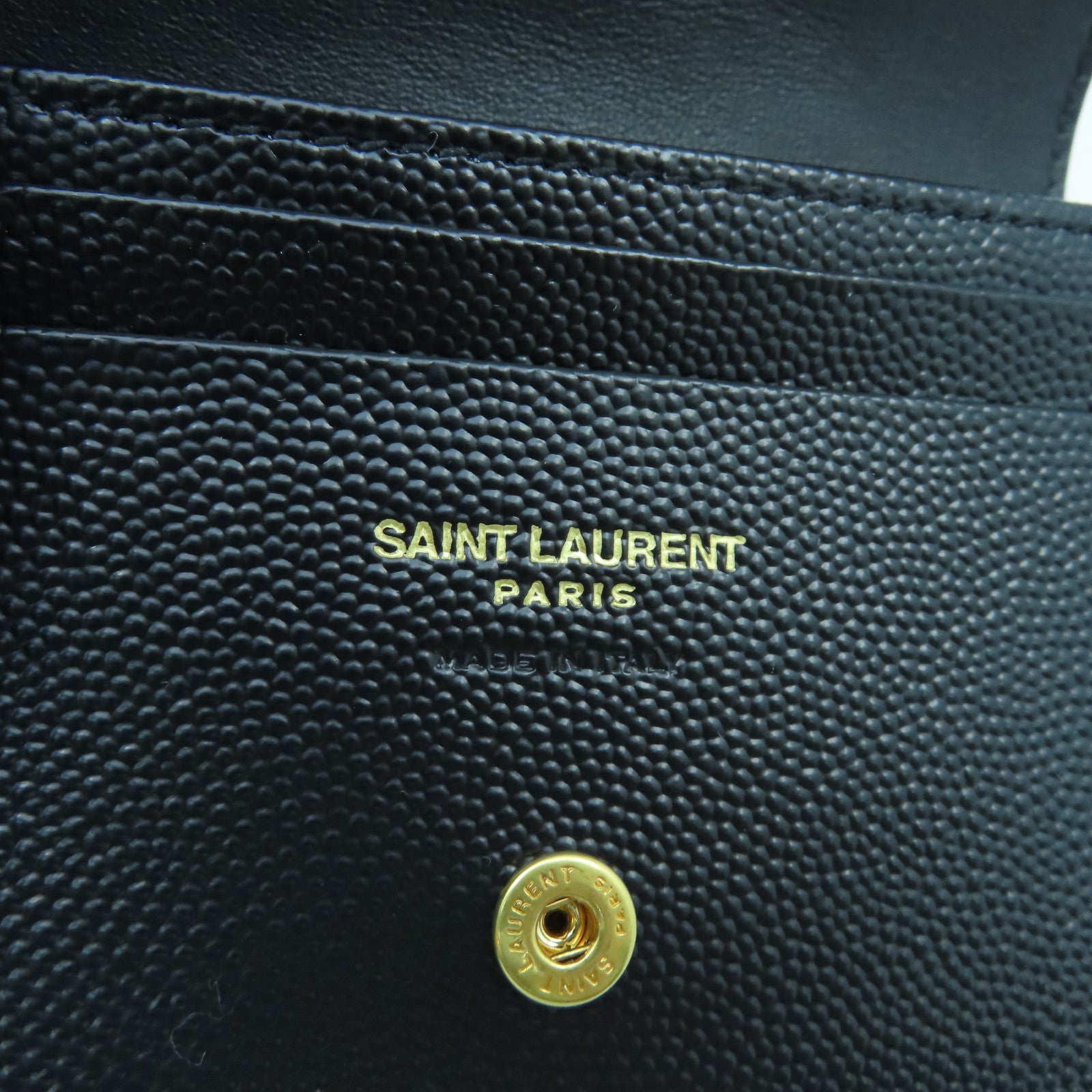 SAINT LAURENT Calfskin Leather Wallet Gold Buckle Wallet Black