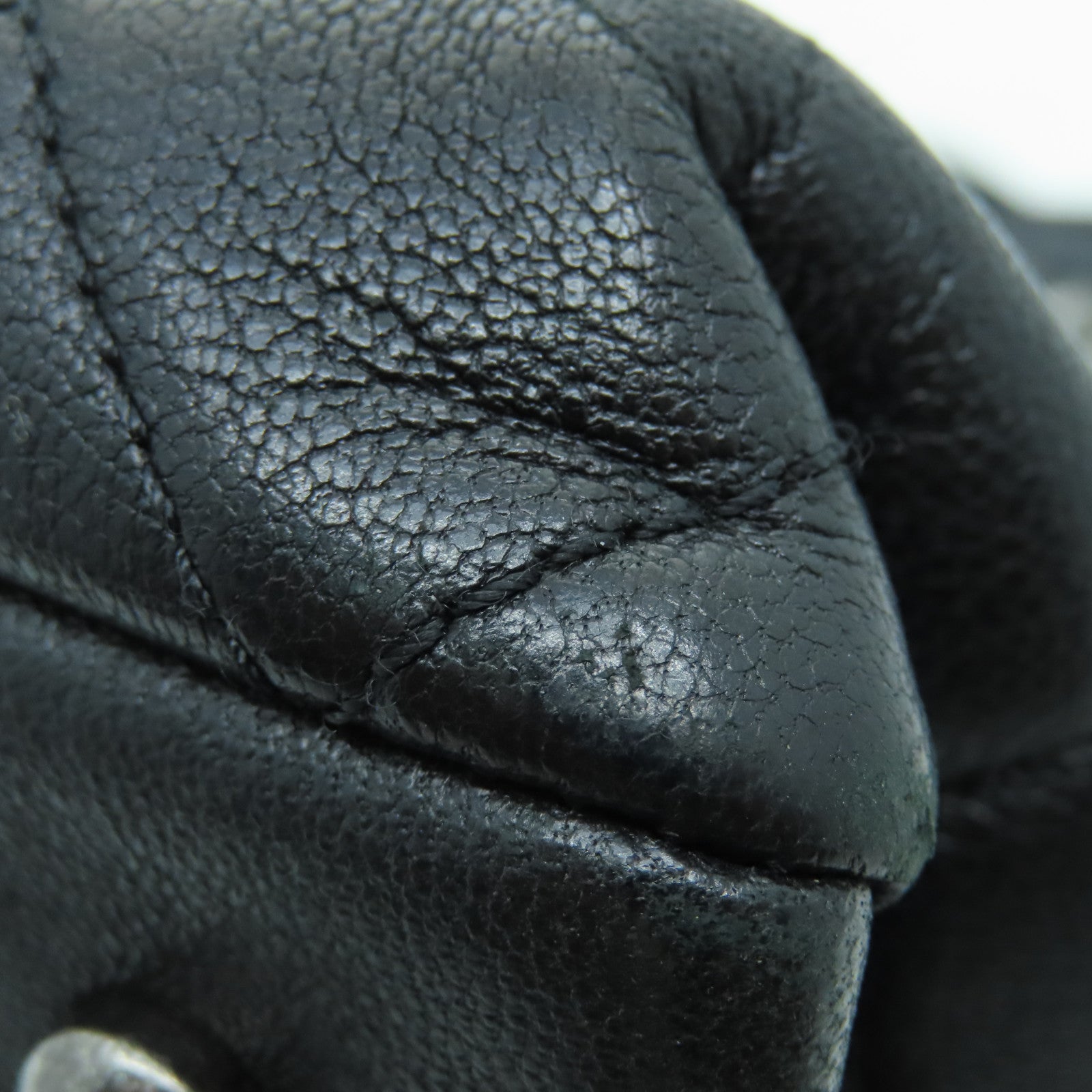 CHANEL diamond Caviar leather Tote Bag silver buckle handle bag black