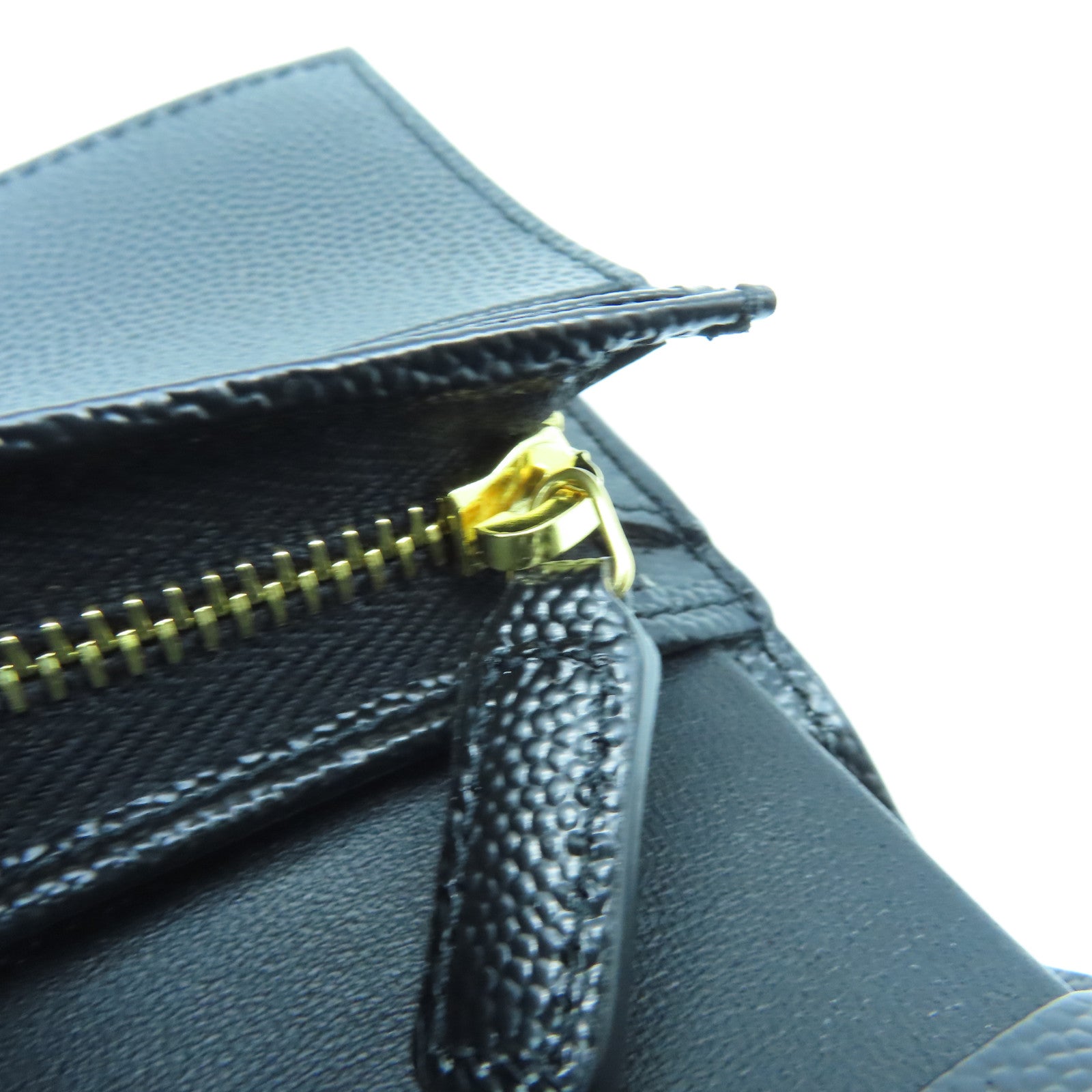 SAINT LAURENT Calfskin Leather Wallet Gold Buckle Wallet Black
