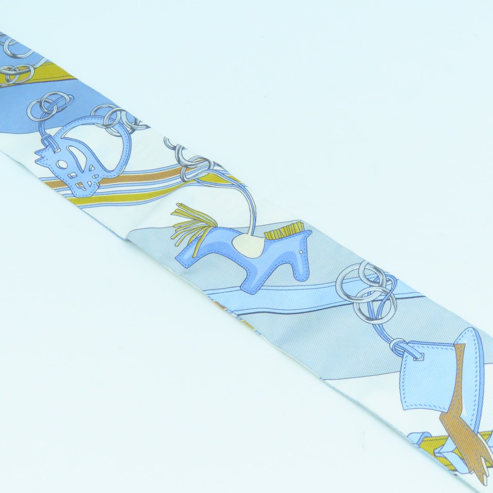 HERMES 丝质Twilly丝巾浅蓝色黄色白色