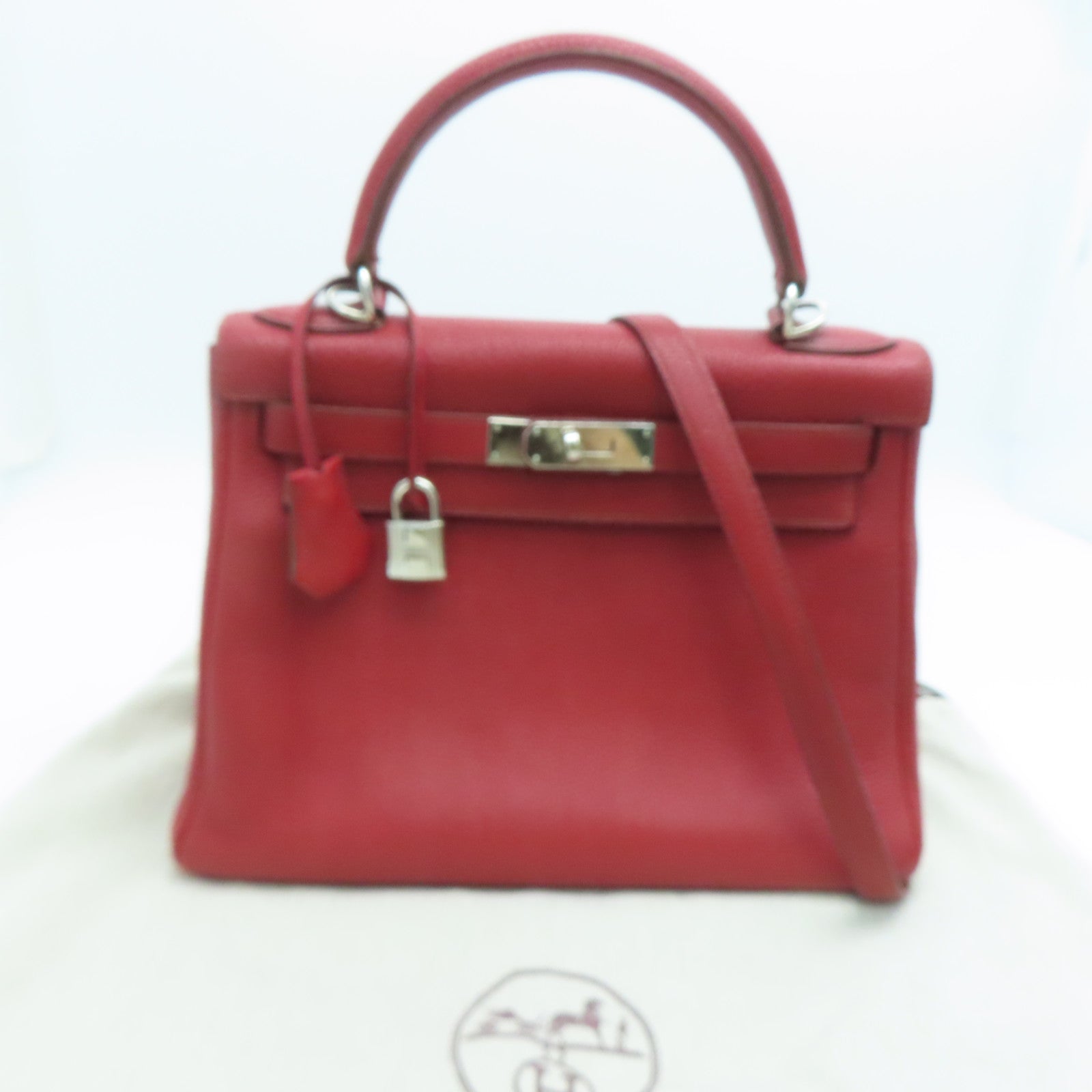 HERMES Togo皮革Kelly 28銀扣手挽肩背兩用袋暗紅色
