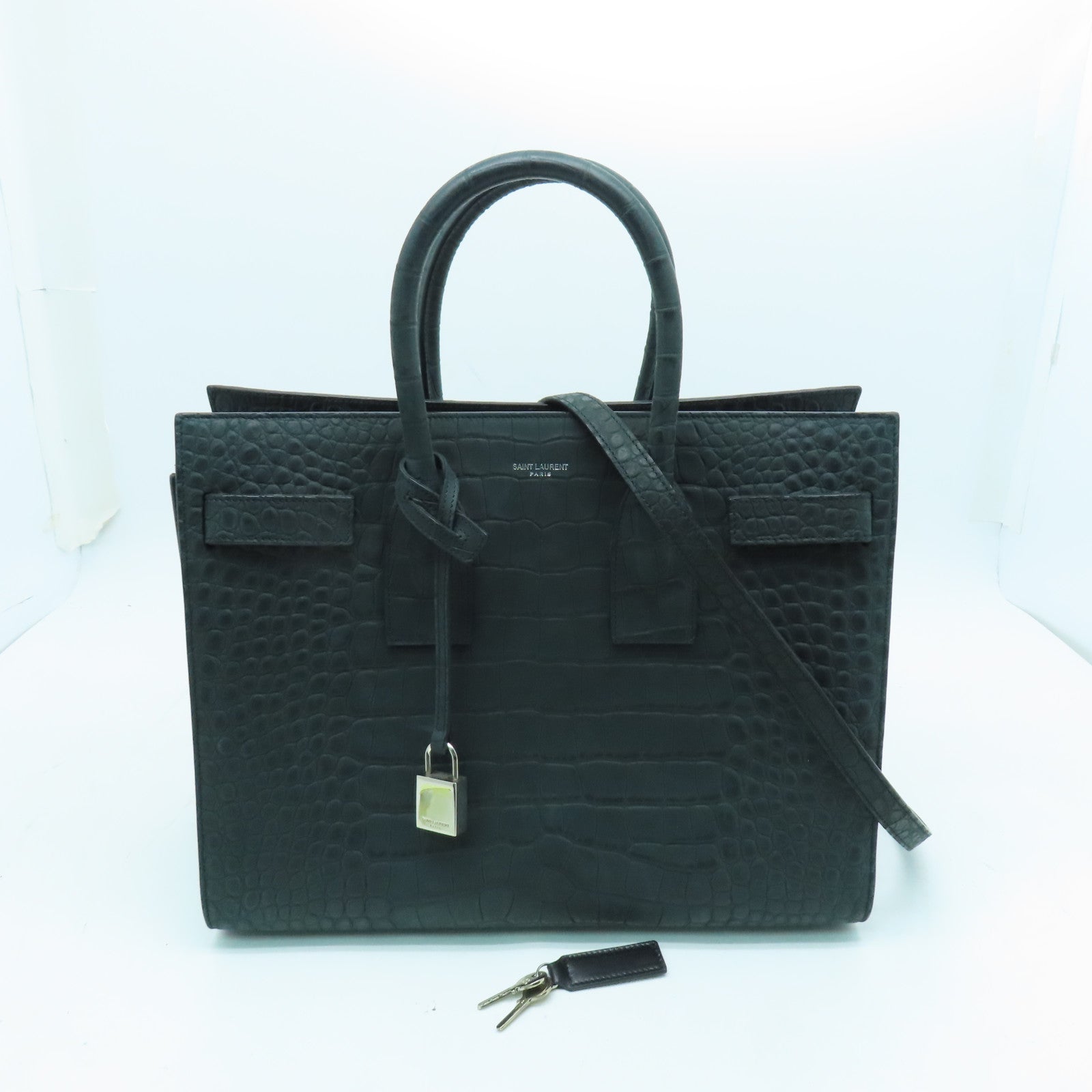 SAINT LAURENT 牛皮皮革2way Shoulder Bag銀扣手挽肩背兩用袋綠色