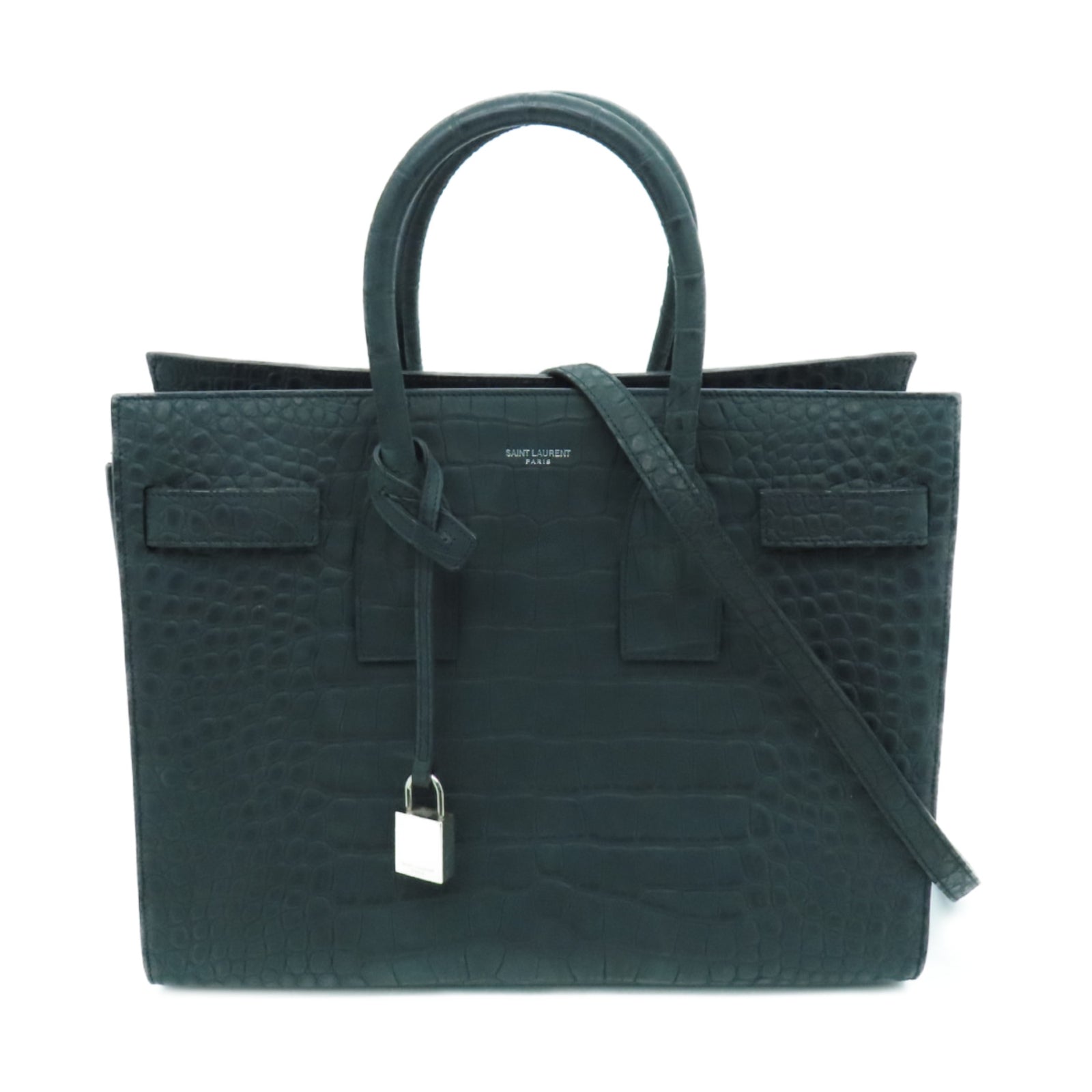 SAINT LAURENT 牛皮皮革2way Shoulder Bag銀扣手挽肩背兩用袋綠色