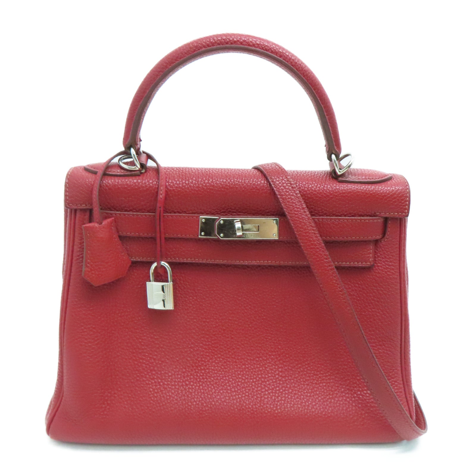 HERMES Togo皮革Kelly 28銀扣手挽肩背兩用袋暗紅色