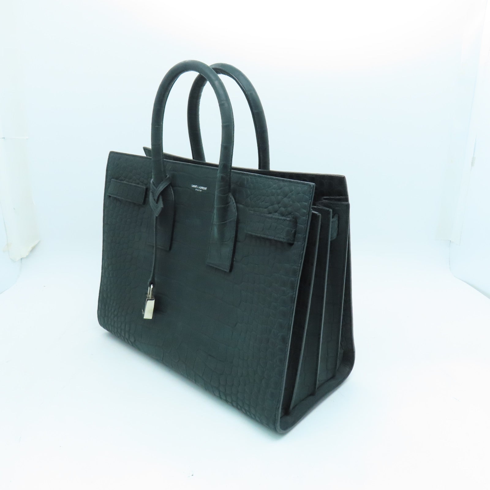 SAINT LAURENT 牛皮皮革2way Shoulder Bag銀扣手挽肩背兩用袋綠色