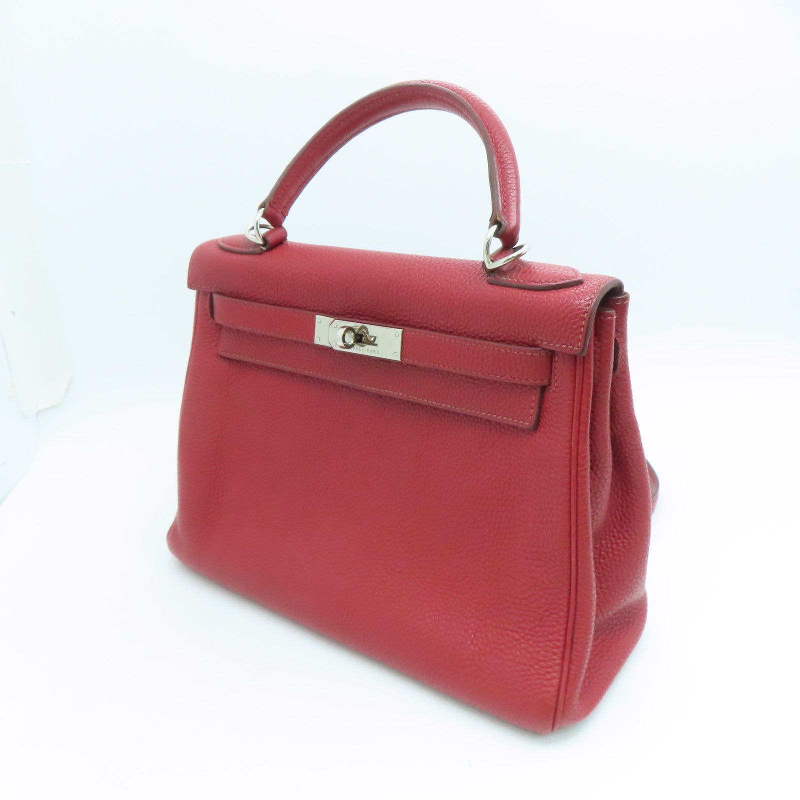 HERMES Togo皮革Kelly 28銀扣手挽肩背兩用袋暗紅色