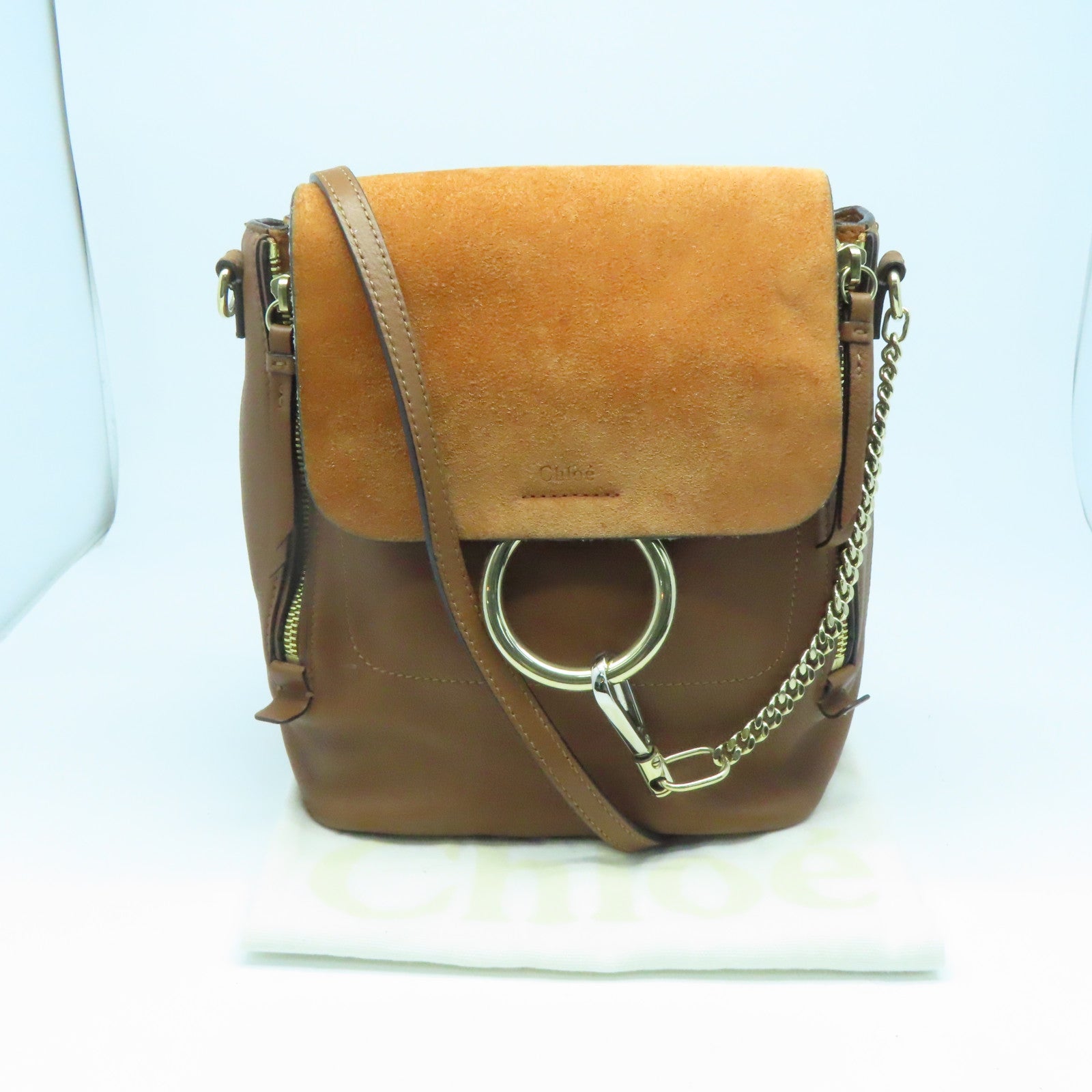 Chloe 麂皮皮革/牛皮皮革Rucksack金扣背包啡色