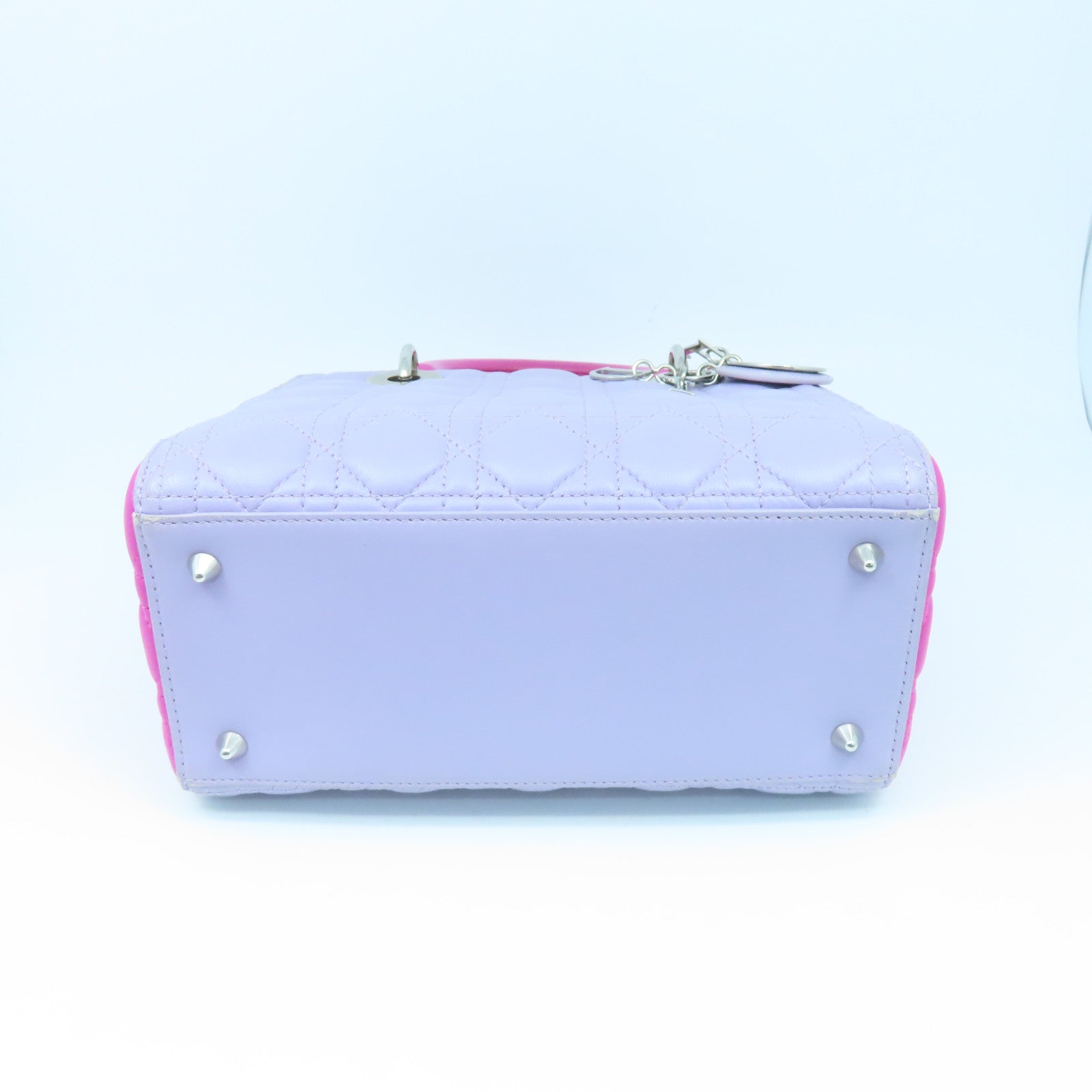 Dior Sheepskin Leather Lady Dior Silver Buckle Handle Shoulder Bag Pink/Purple