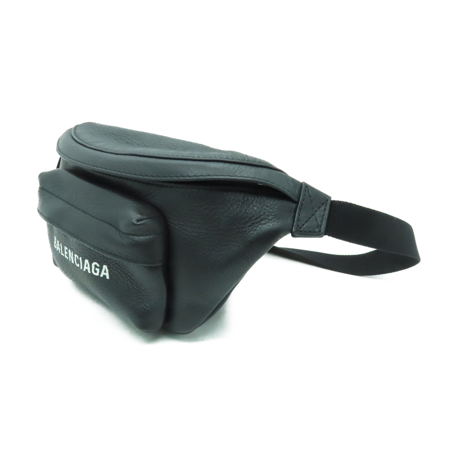 BALENCIAGA 牛皮皮革Waist Bag銀扣腰包黑色