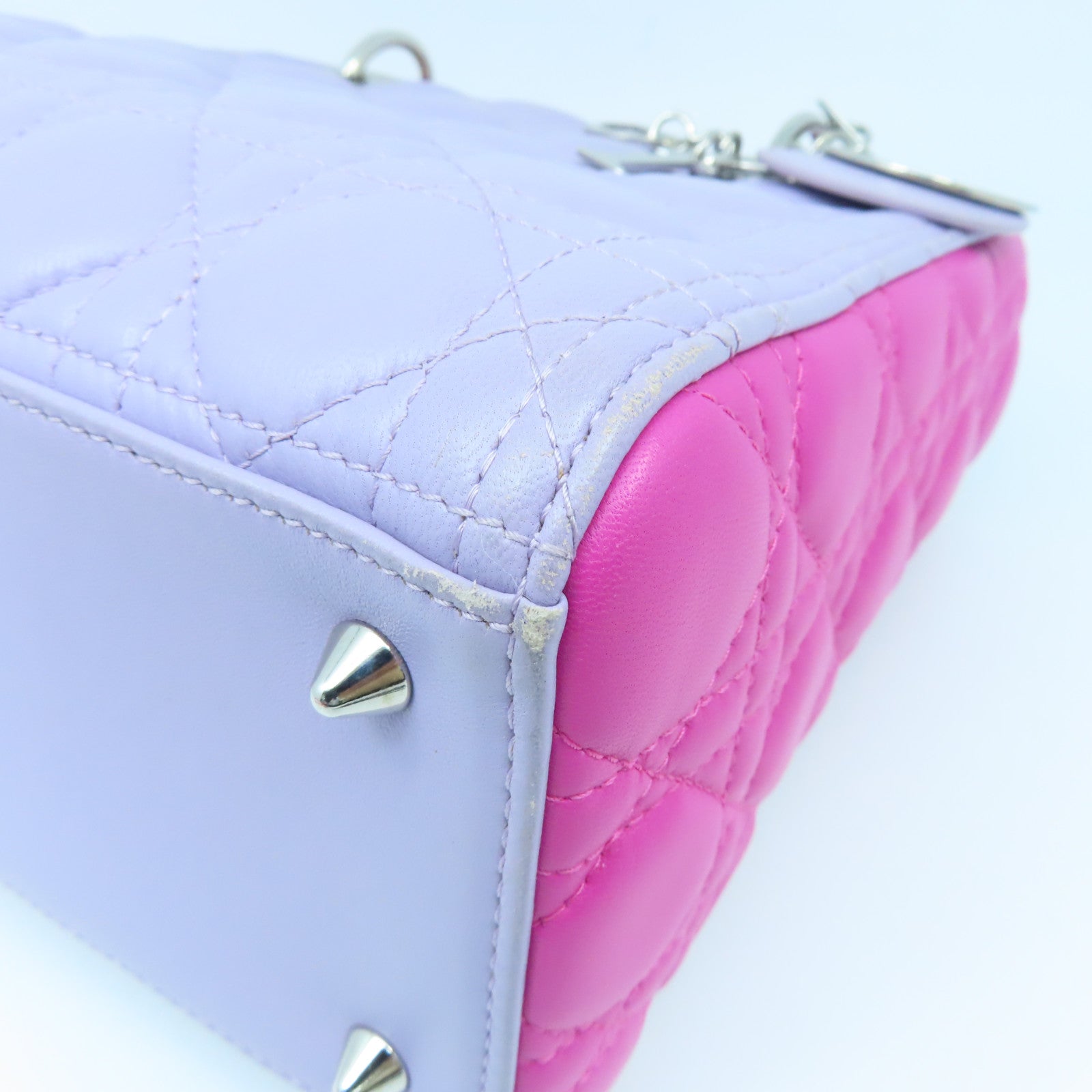 Dior Sheepskin Leather Lady Dior Silver Buckle Handle Shoulder Bag Pink/Purple