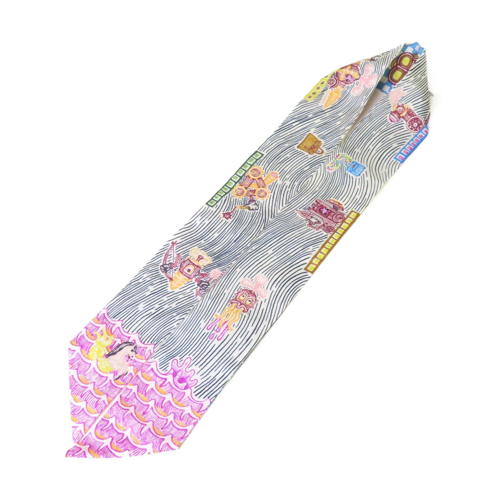 HERMES 絲質Twilly Scarf絲巾黃色/綠色/彩色