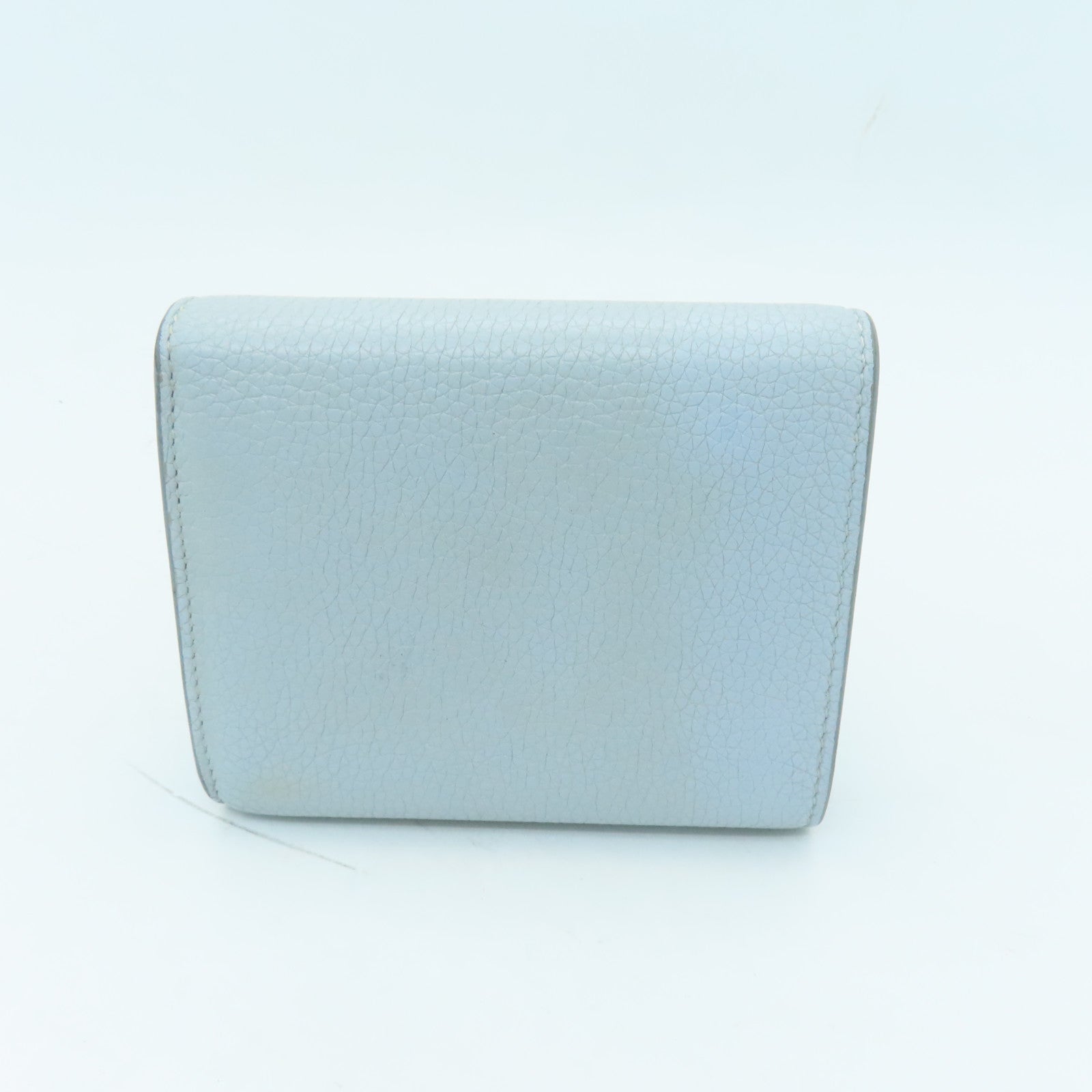 CELINE Cowhide Leather Wallet Silver Buckle Wallet Light Blue
