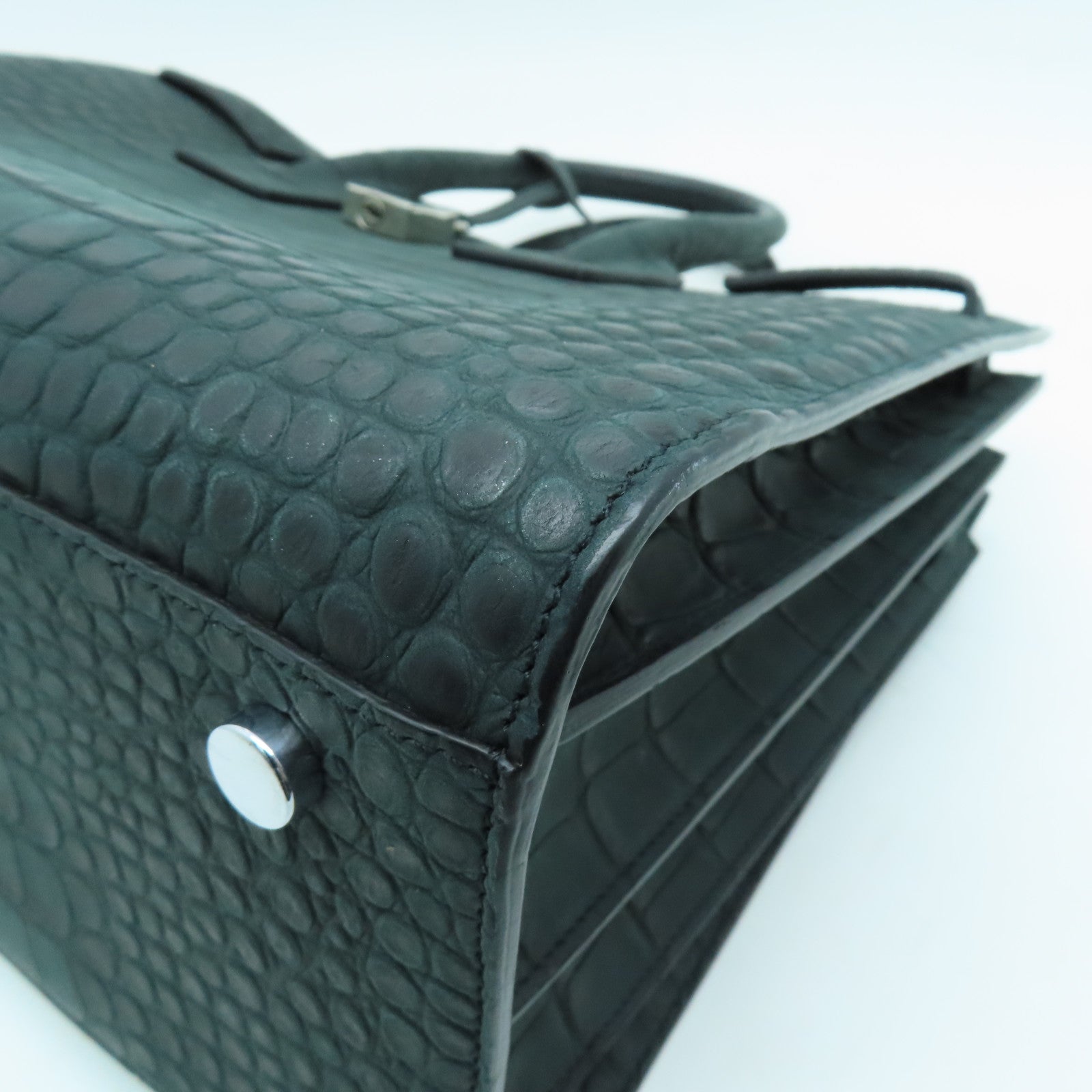 SAINT LAURENT 牛皮皮革2way Shoulder Bag銀扣手挽肩背兩用袋綠色