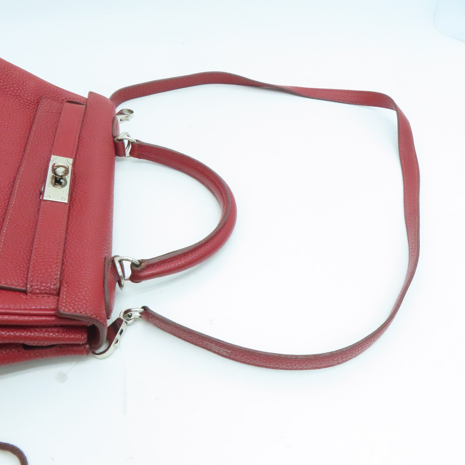HERMES Togo皮革Kelly 28銀扣手挽肩背兩用袋暗紅色