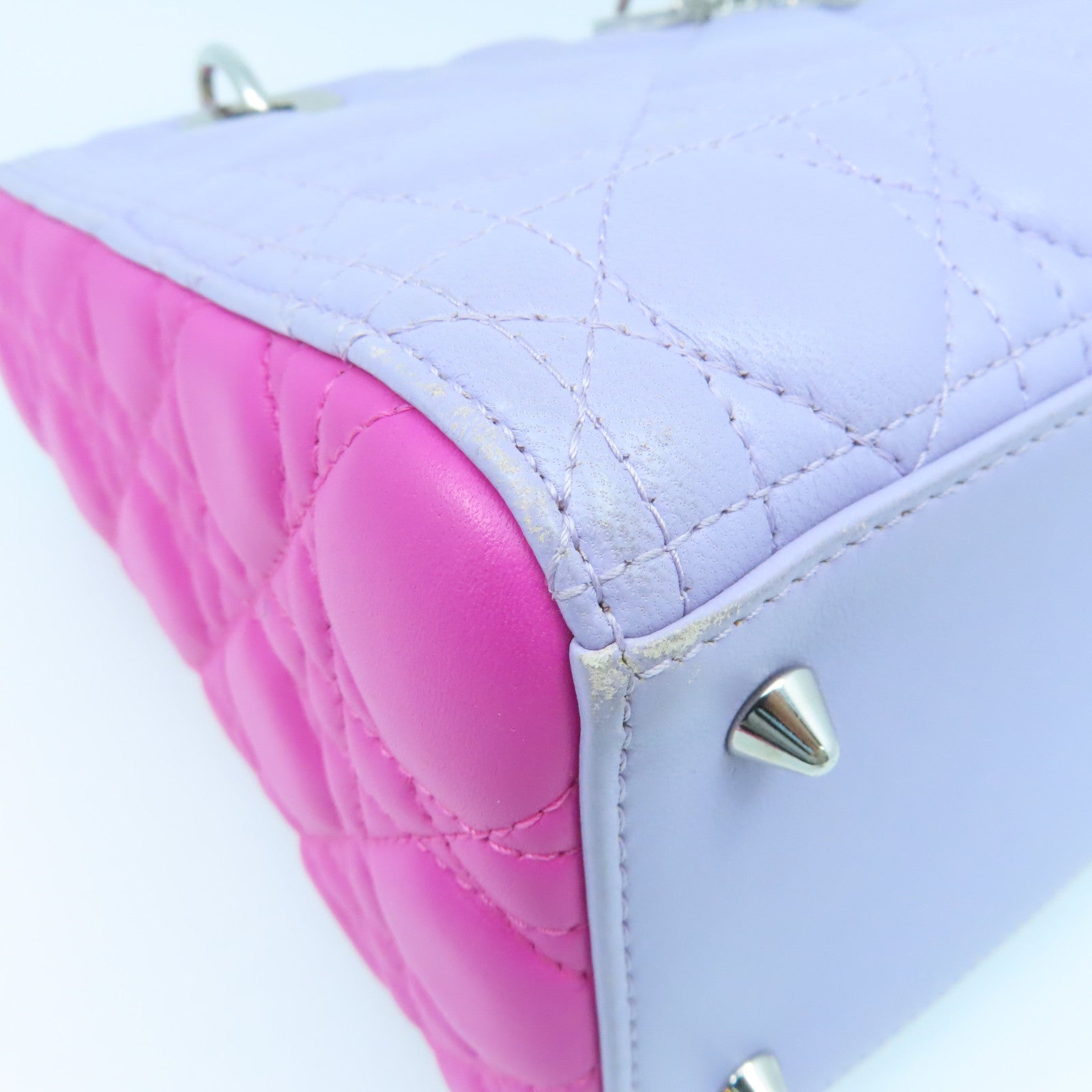 Dior Sheepskin Leather Lady Dior Silver Buckle Handle Shoulder Bag Pink/Purple