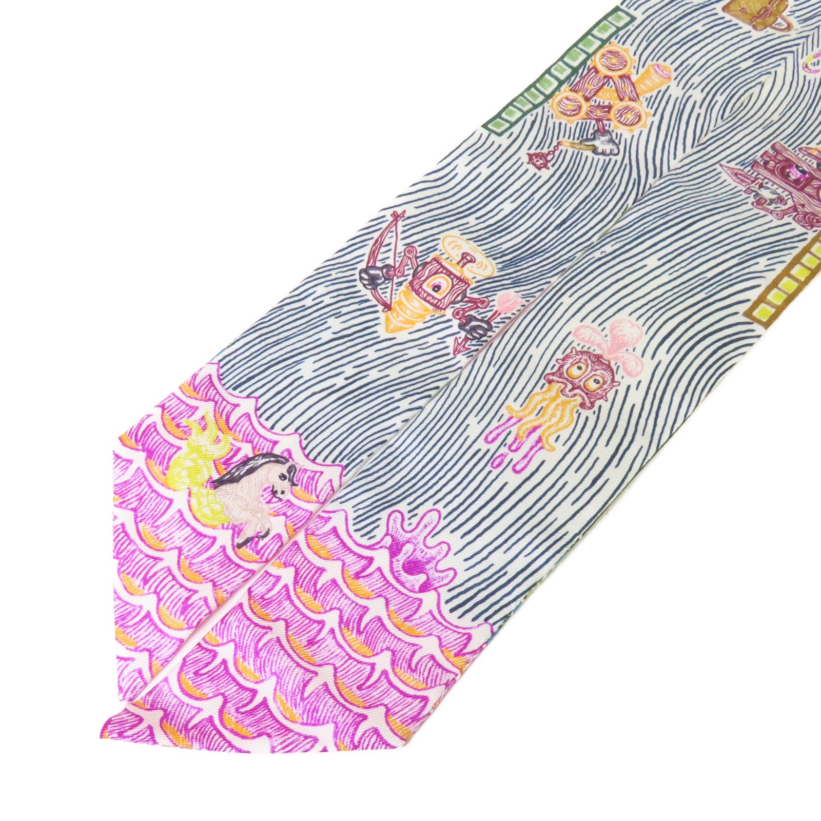 HERMES 絲質Twilly Scarf絲巾黃色/綠色/彩色