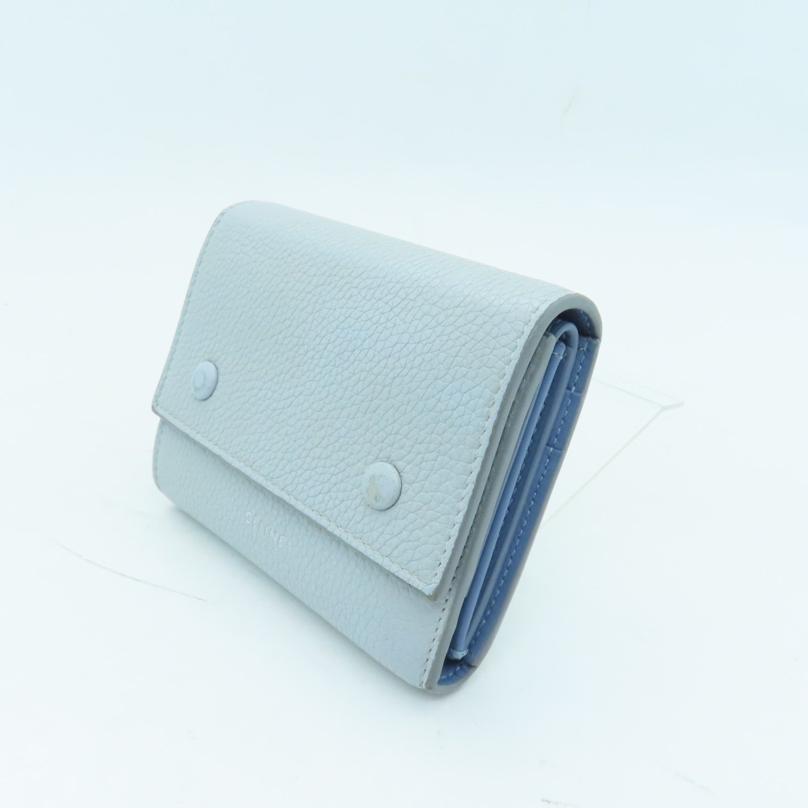 CELINE Cowhide Leather Wallet Silver Buckle Wallet Light Blue