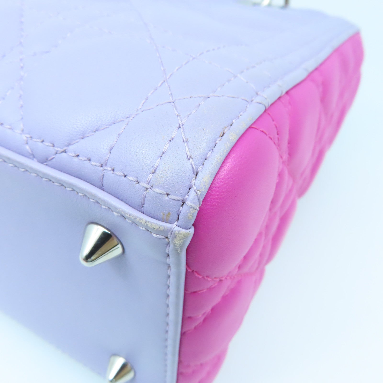 Dior Sheepskin Leather Lady Dior Silver Buckle Handle Shoulder Bag Pink/Purple