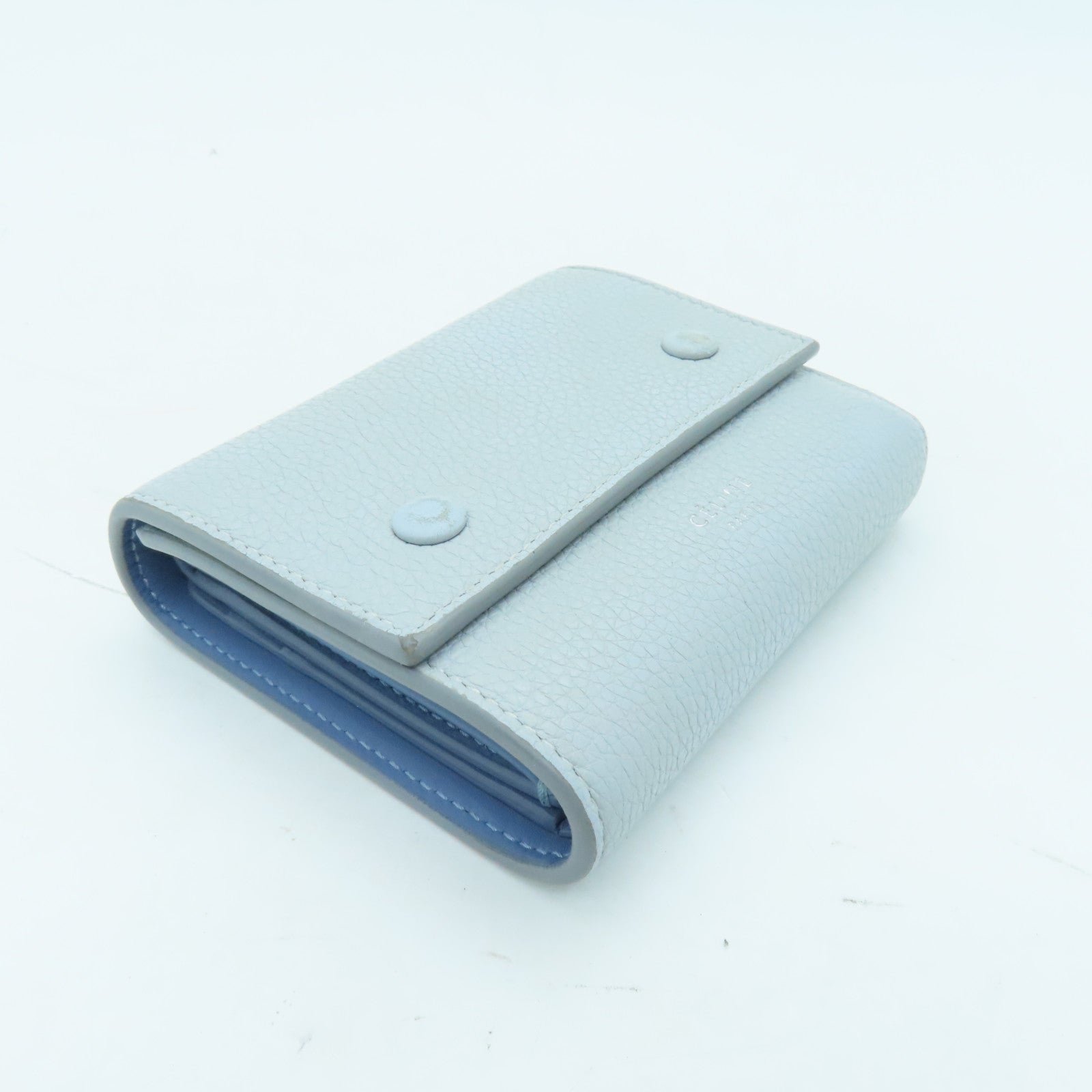 CELINE Cowhide Leather Wallet Silver Buckle Wallet Light Blue
